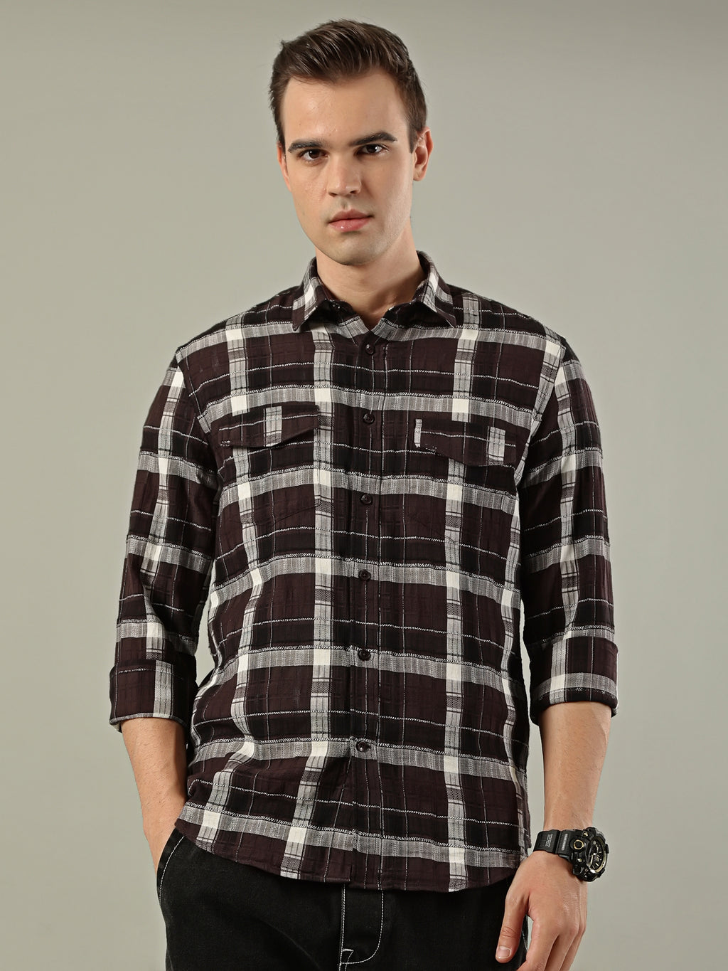 Classic Check Cotton Shirt – Brown & White