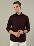 Striped Cotton Shirt – Deep Maroon