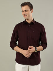 Striped Cotton Shirt – Deep Maroon