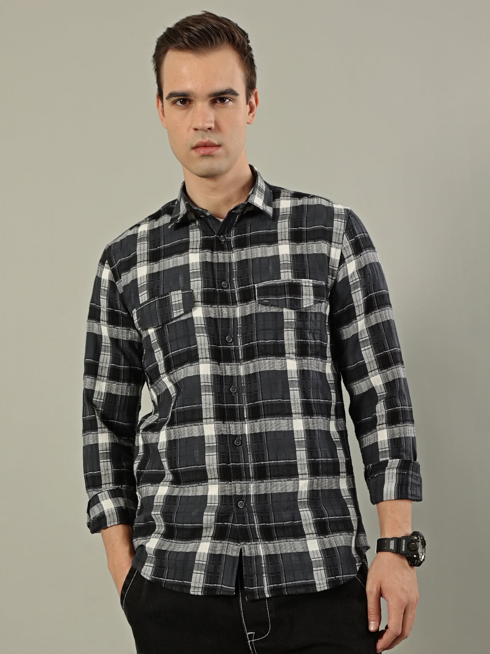 Classic Check Cotton Shirt – Black & Grey