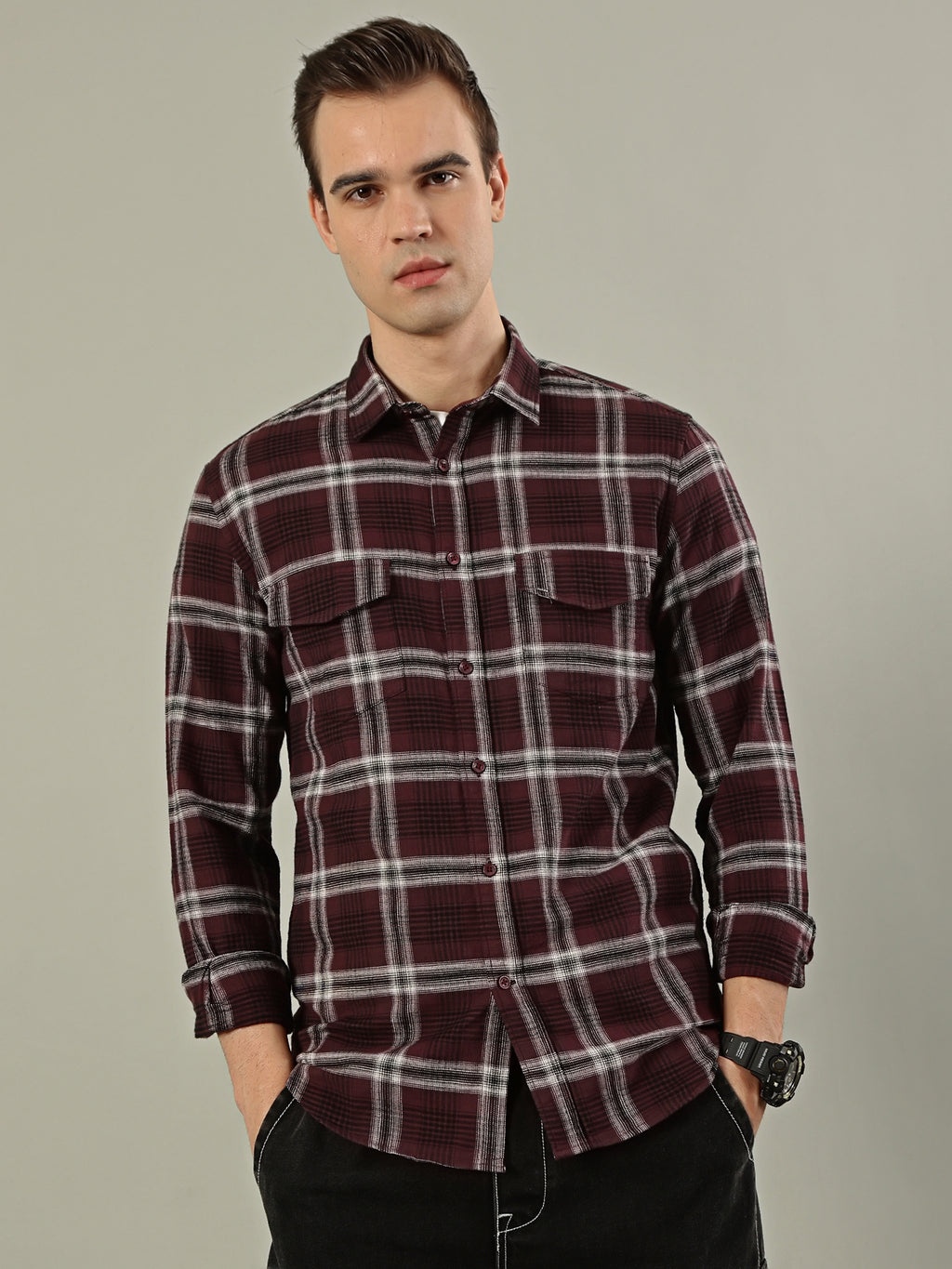 Urban Check Flannel Shirt – Maroon & White