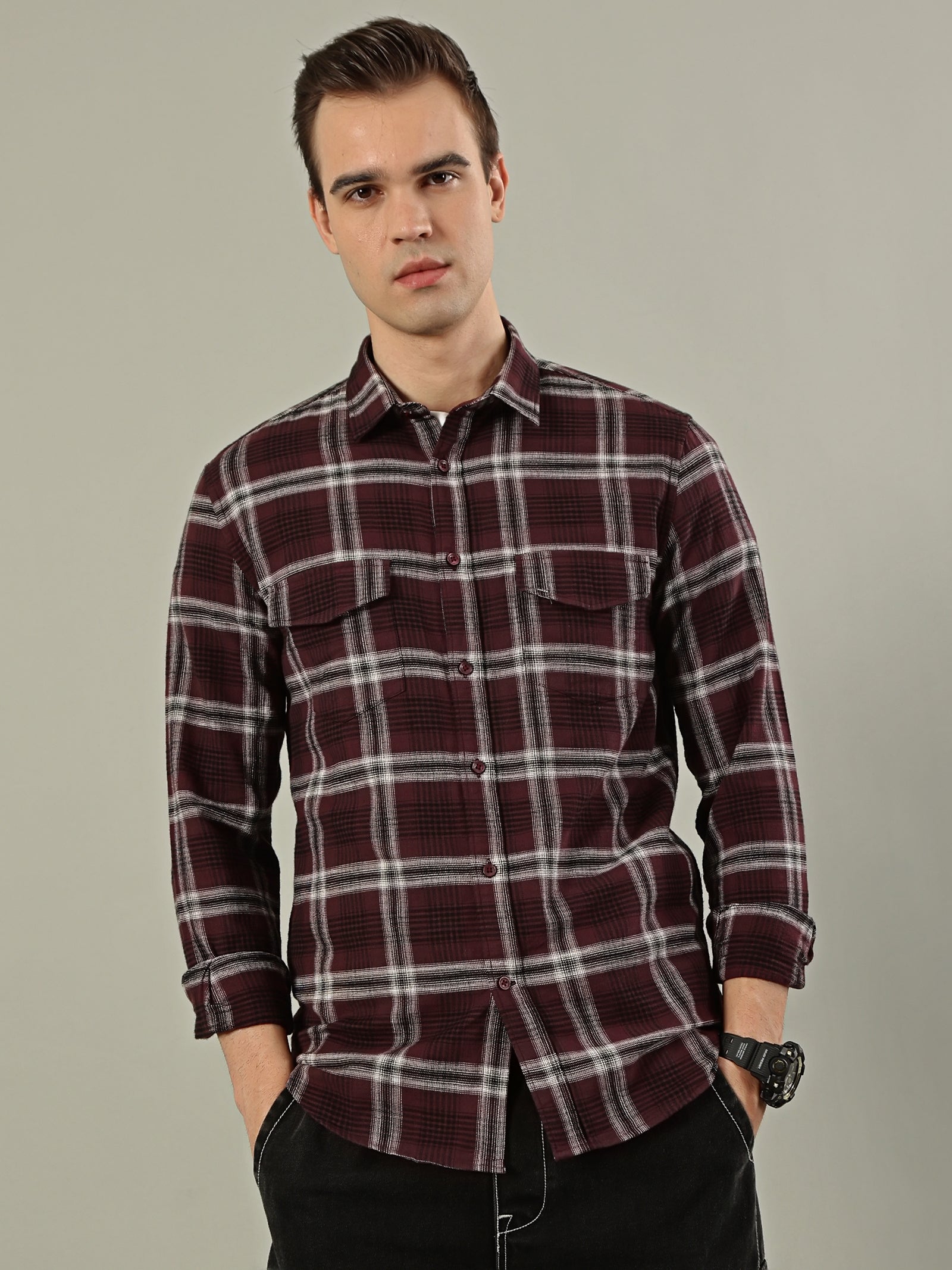 Urban Check Flannel Shirt – Maroon & White