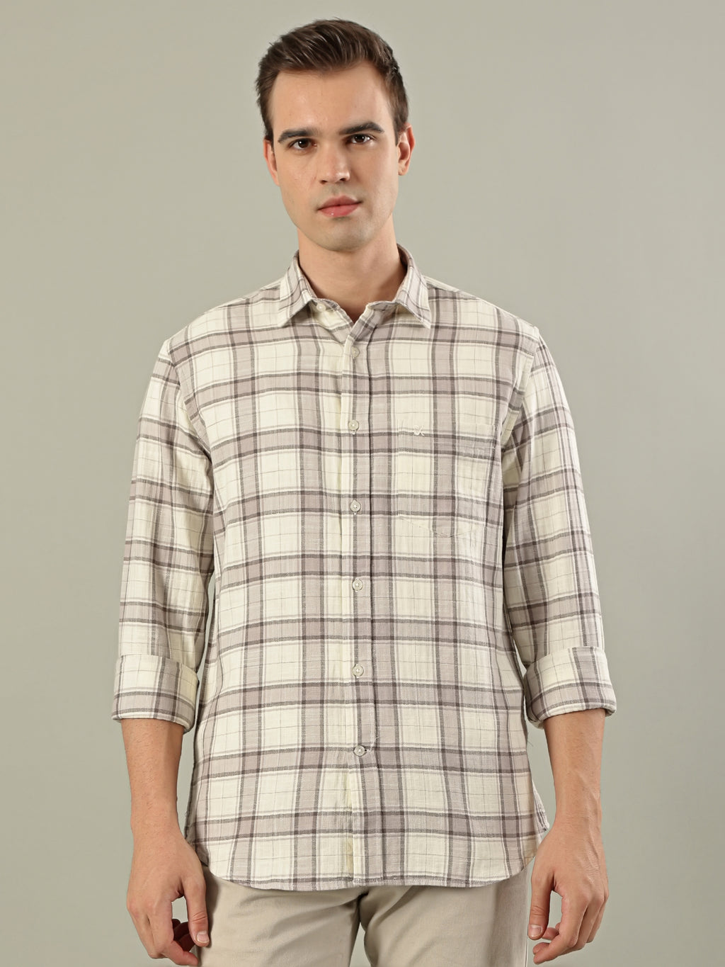 Classic Check Cotton Shirt – Beige & Brown