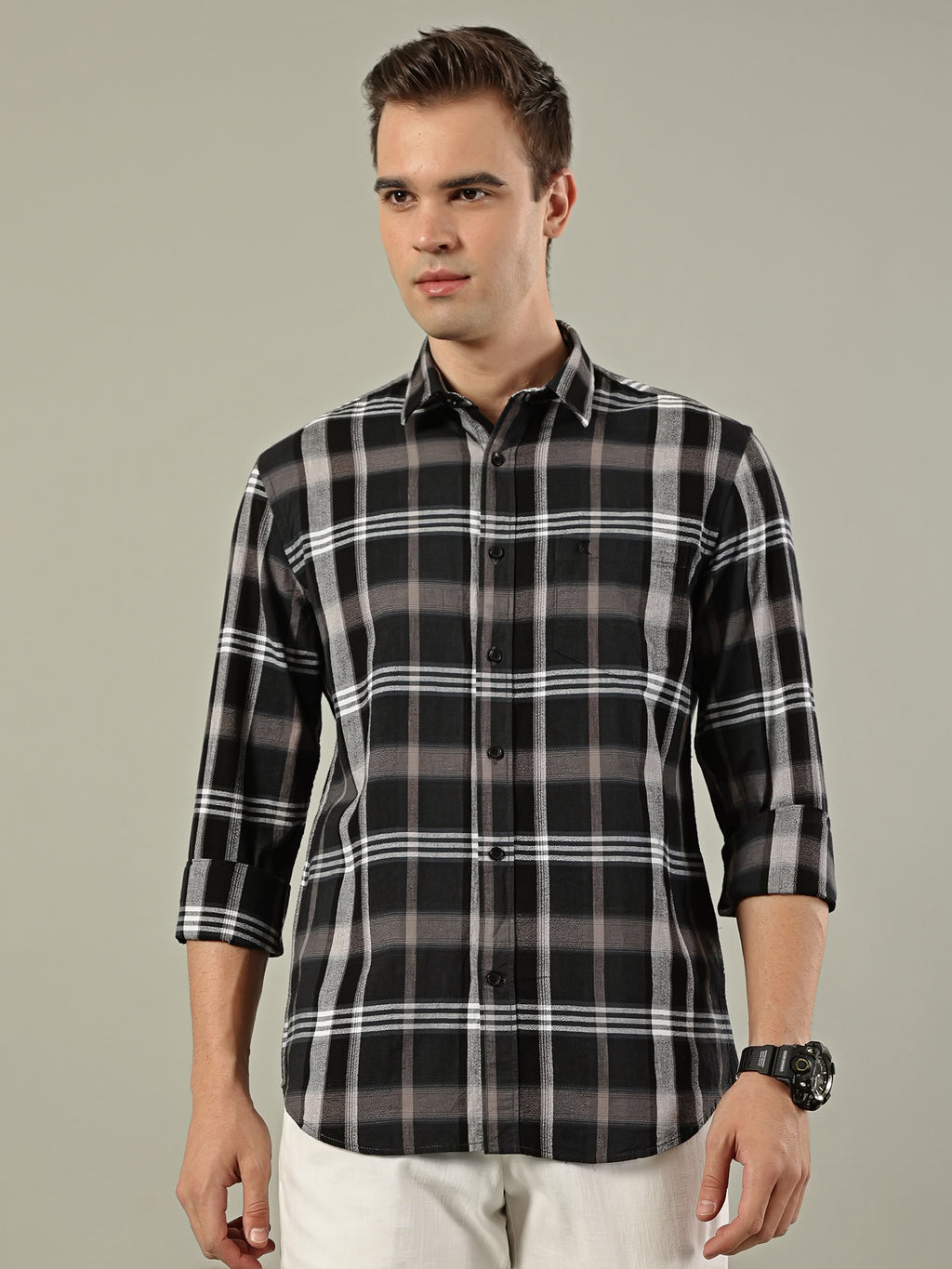 Modern Check Cotton Shirt – Black & White