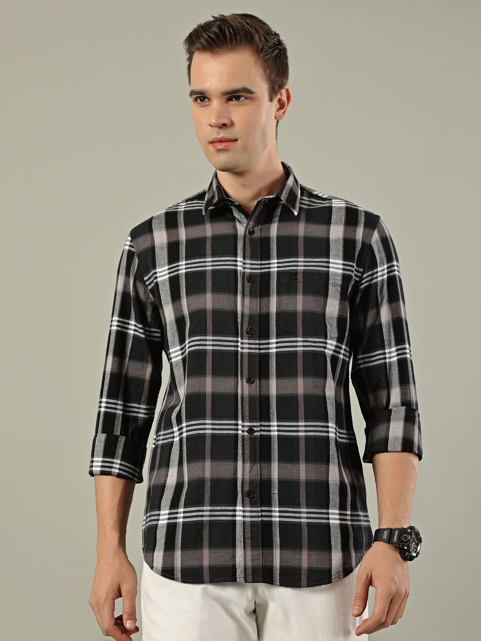 Modern Check Cotton Shirt – Black & White