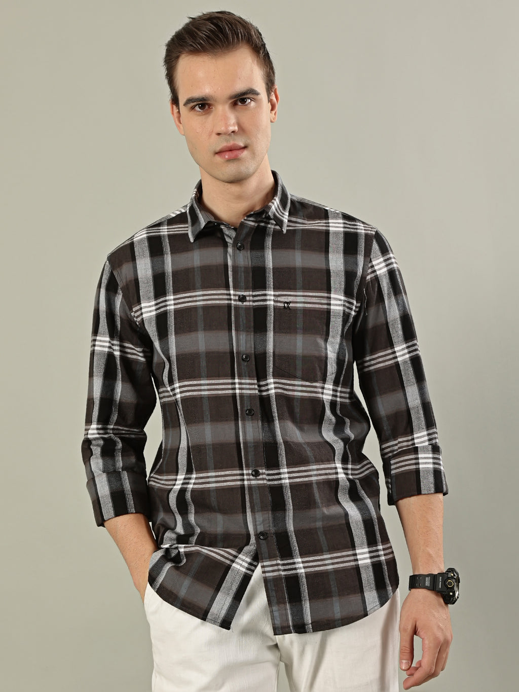 Classic Check Cotton Shirt – Brown & Black
