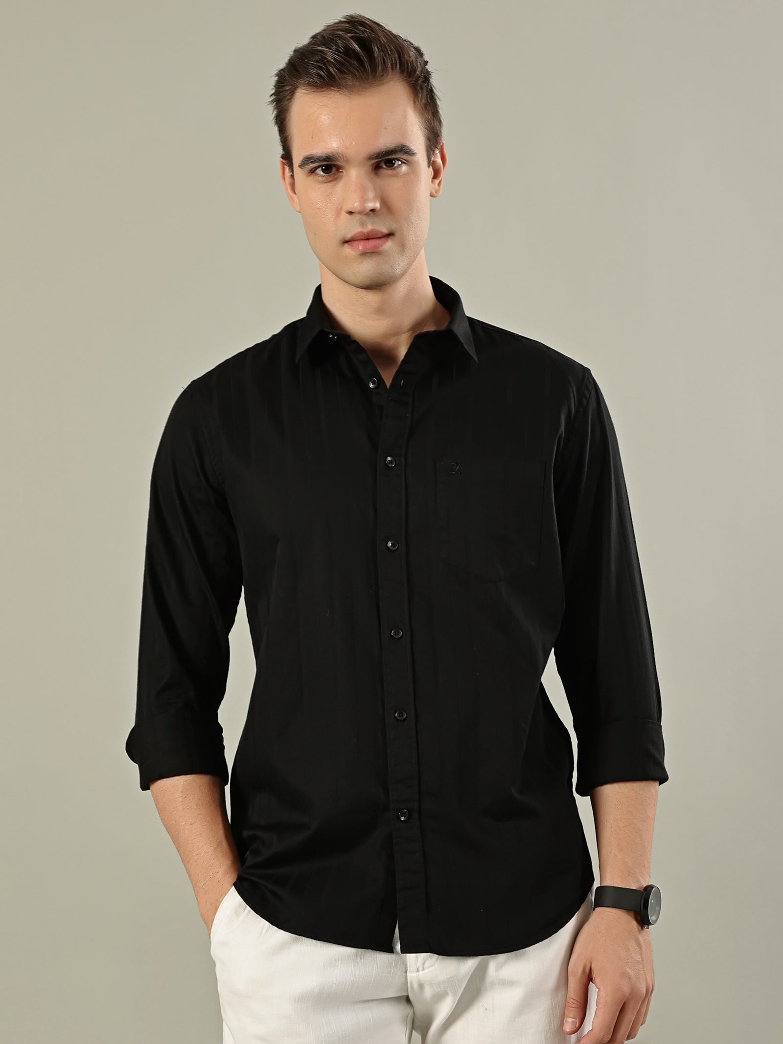 Striped Cotton Shirt – Classic Black