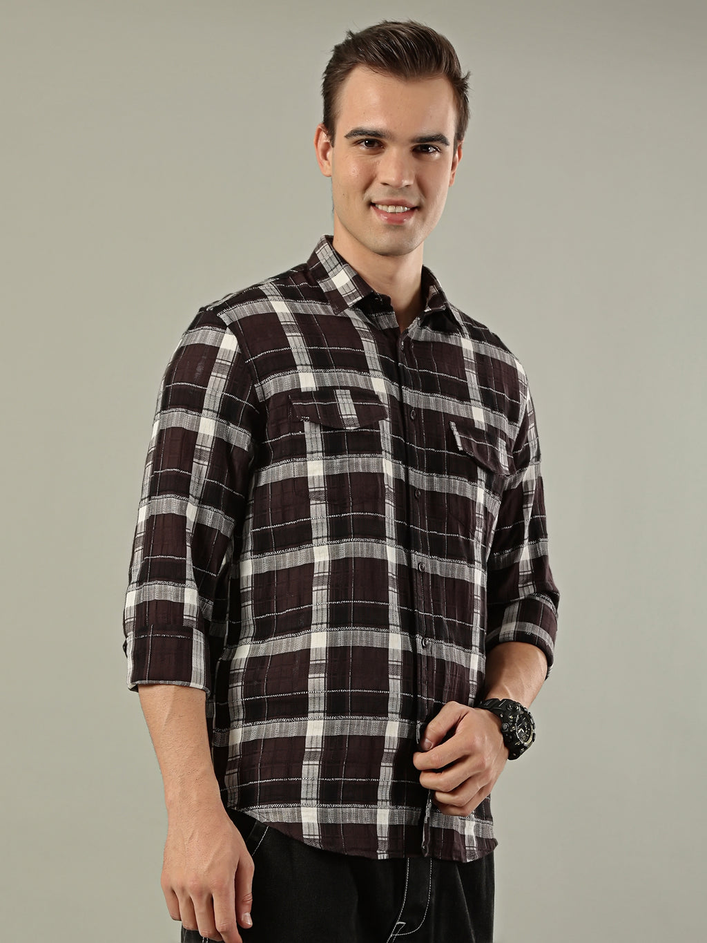 Classic Check Cotton Shirt – Brown & White