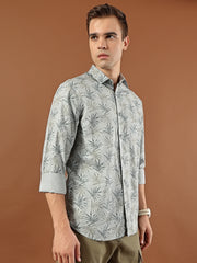 Tropical Print Cotton Shirt – Mist Grey