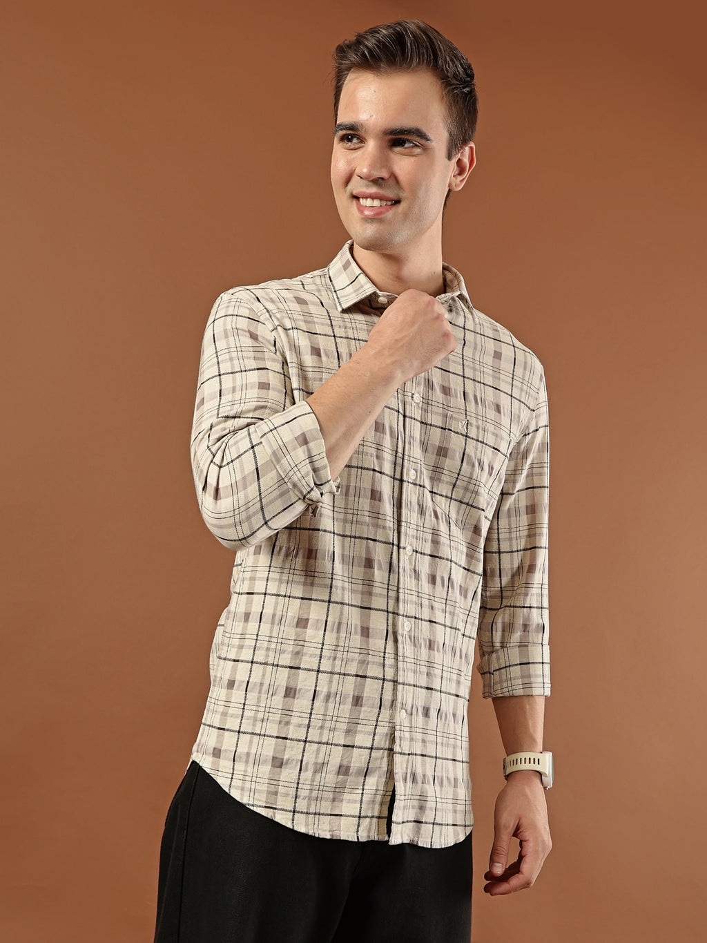 Classic Check Cotton Shirt – Beige Multi