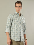 Tropical Print Cotton Shirt – Sage Green