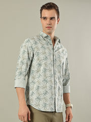 Tropical Print Cotton Shirt – Sage Green