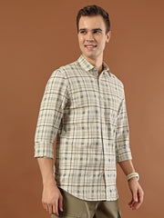 Classic Check Cotton Shirt – Beige & Grey