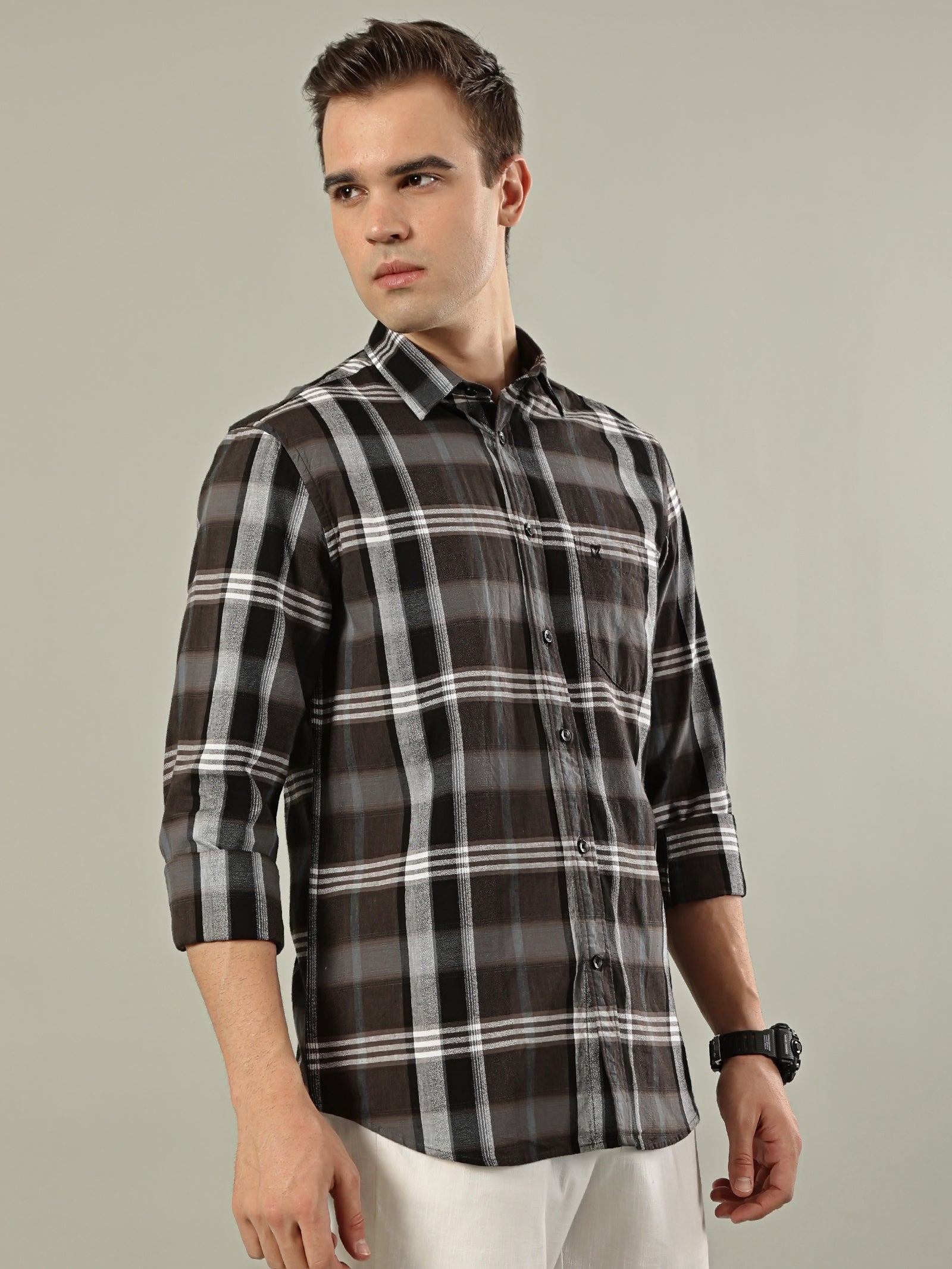 Classic Check Cotton Shirt – Brown & Black