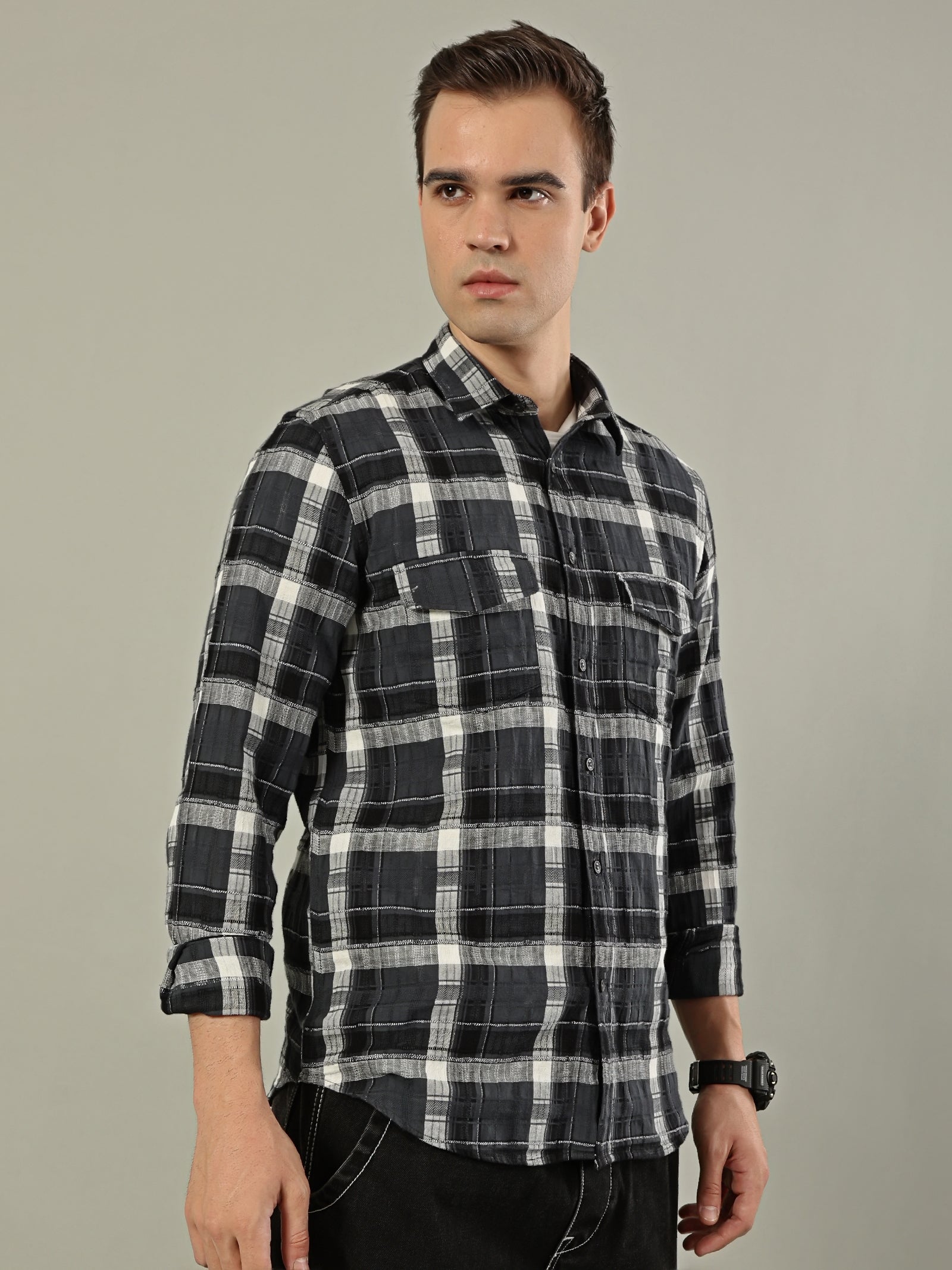 Classic Check Cotton Shirt – Black & Grey