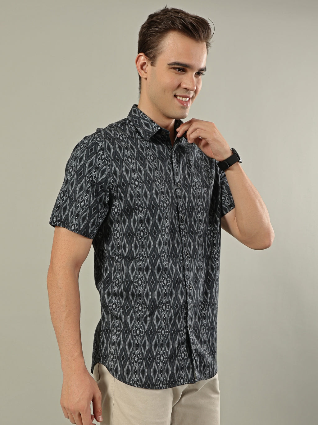 Abstract Print Cotton Shirt – Charcoal Black