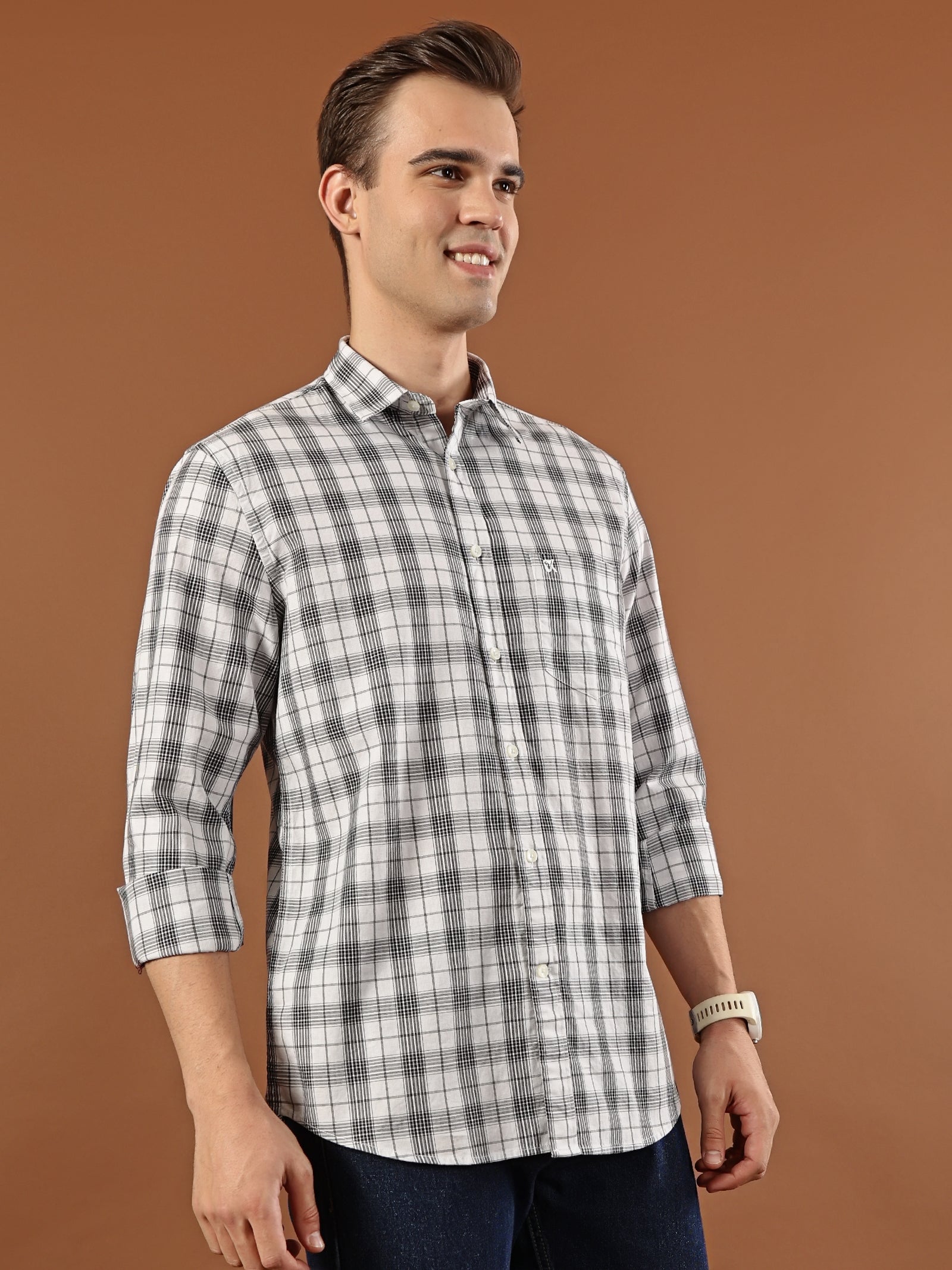 Classic Check Cotton Shirt – White & Black