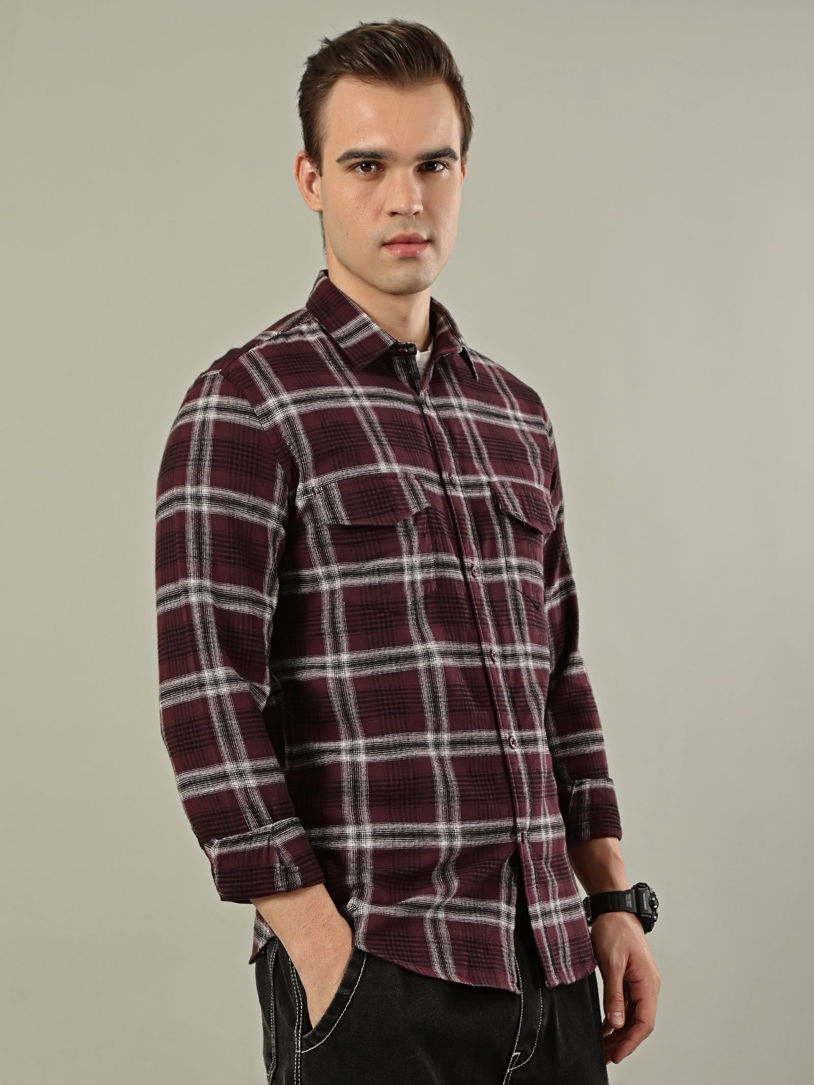 Urban Check Flannel Shirt – Maroon & White