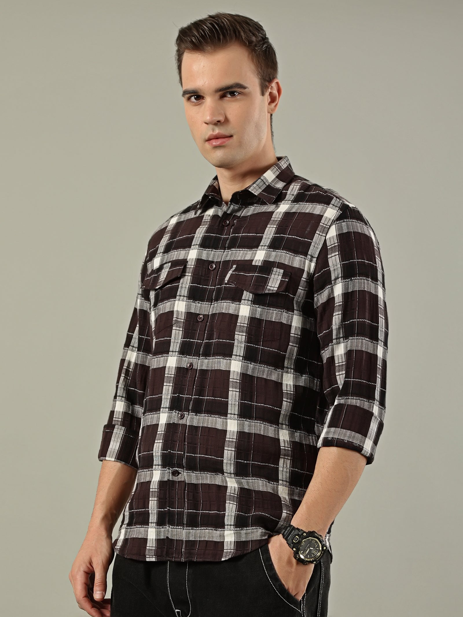 Classic Check Cotton Shirt – Brown & White