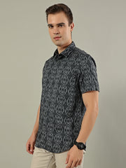 Abstract Print Cotton Shirt – Charcoal Black
