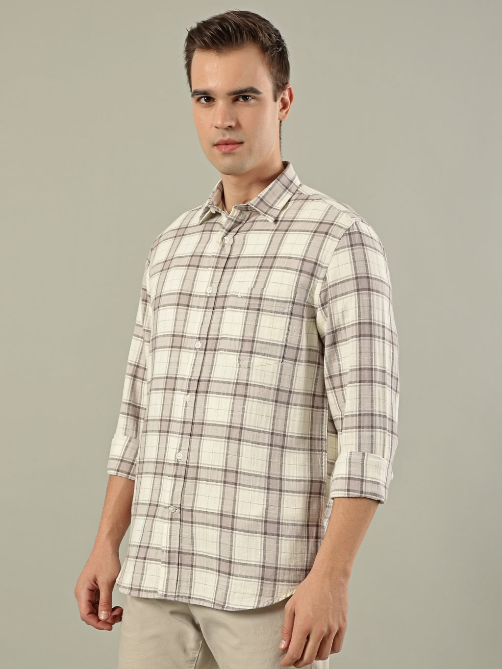 Classic Check Cotton Shirt – Beige & Brown