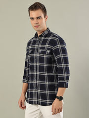 Classic Check Cotton Shirt – Navy Blue & White
