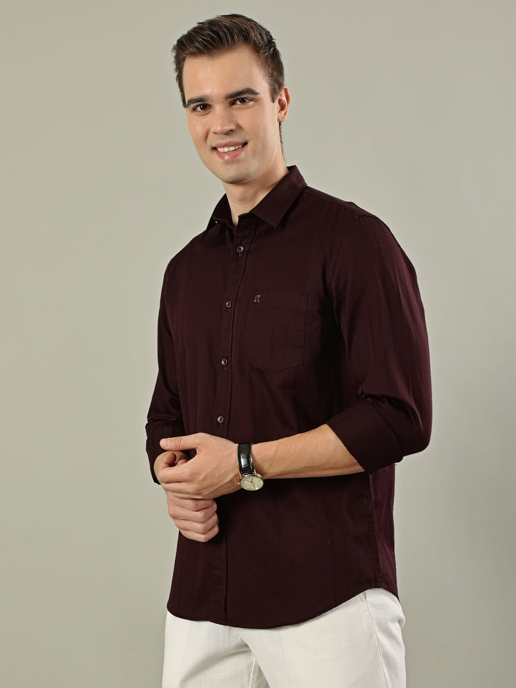 Striped Cotton Shirt – Deep Maroon