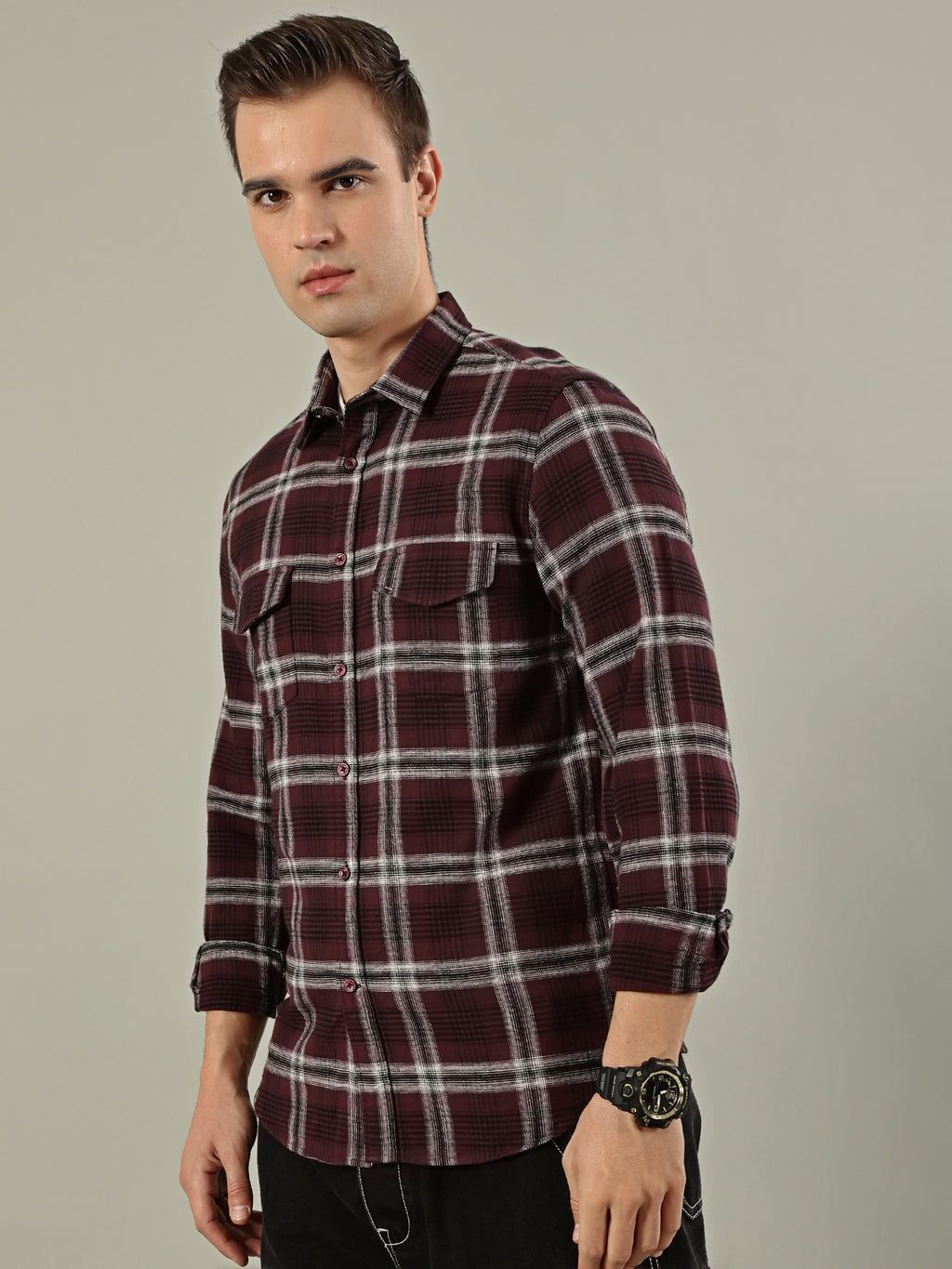 Urban Check Flannel Shirt – Maroon & White
