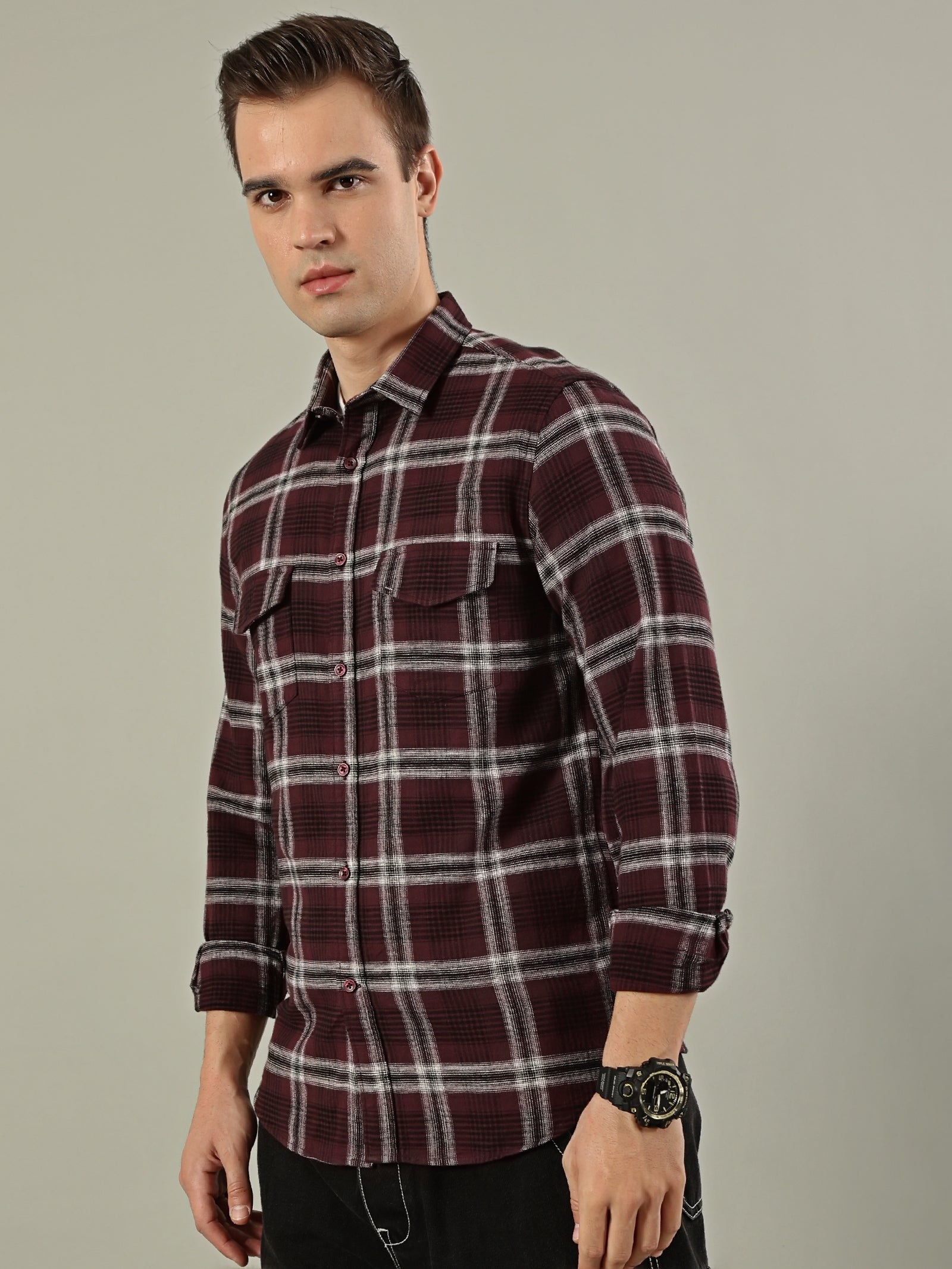 Urban Check Flannel Shirt – Maroon & White