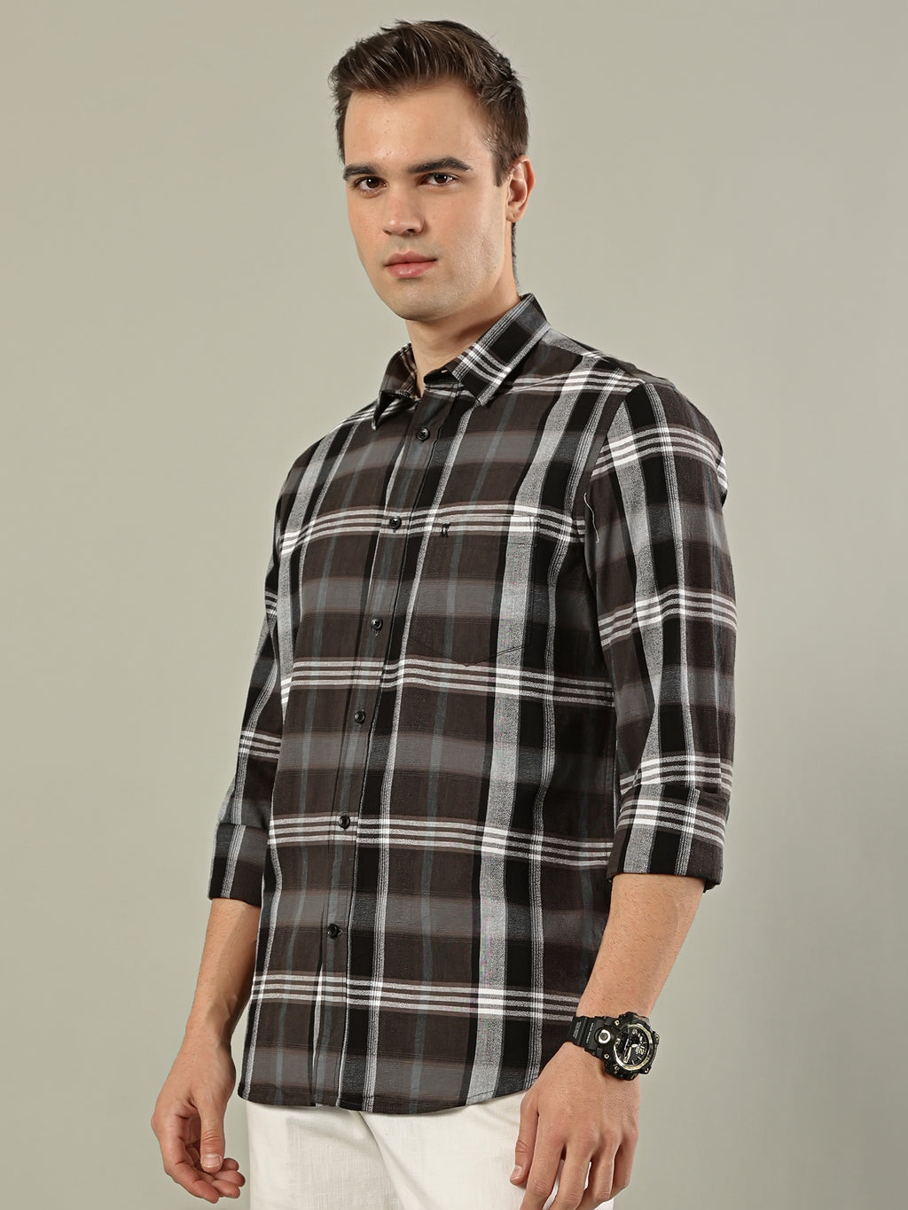 Classic Check Cotton Shirt – Brown & Black