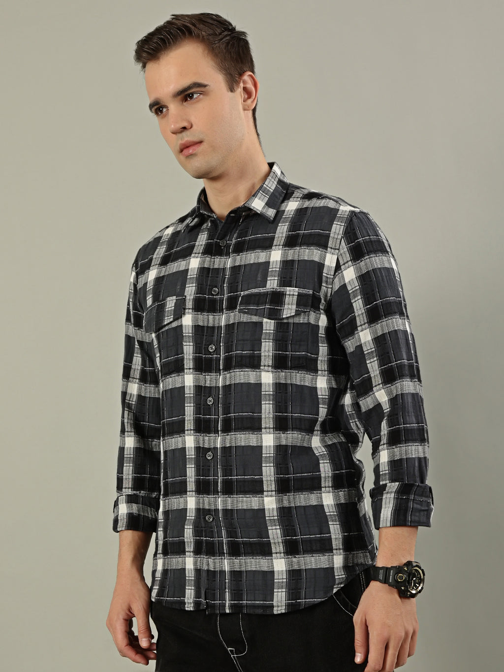 Classic Check Cotton Shirt – Black & Grey