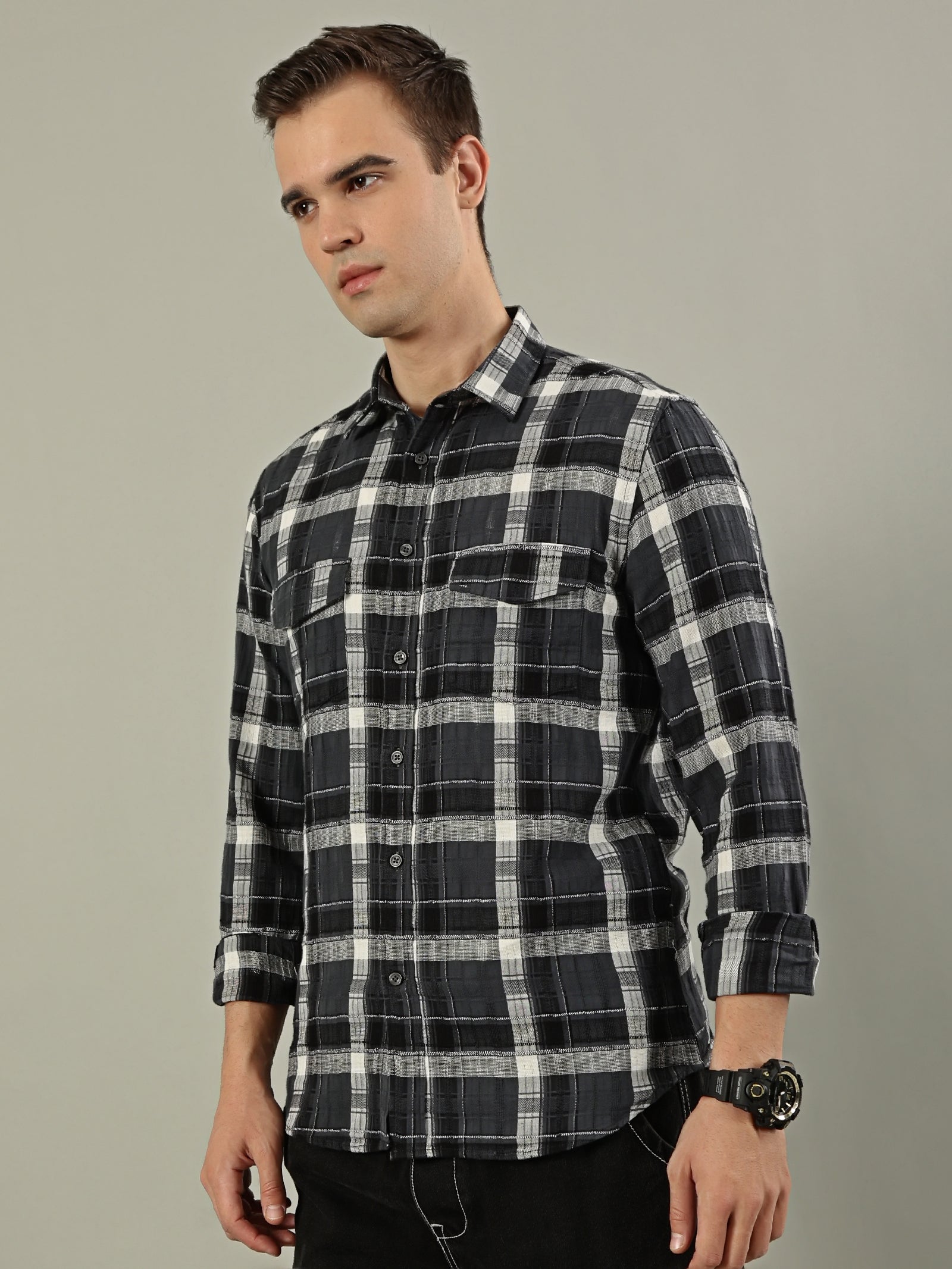 Classic Check Cotton Shirt – Black & Grey