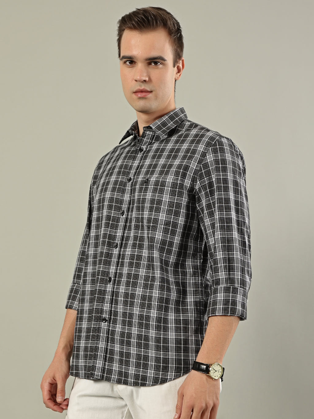 Fine Check Cotton Shirt – Grey & Black