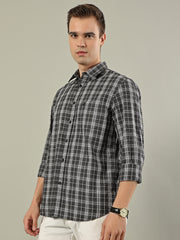 Fine Check Cotton Shirt – Grey & Black