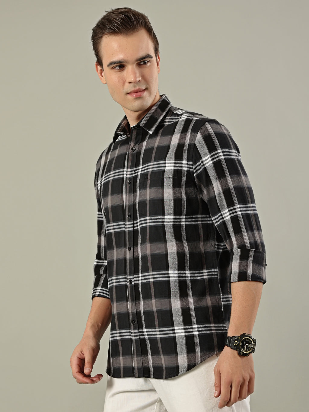 Modern Check Cotton Shirt – Black & White