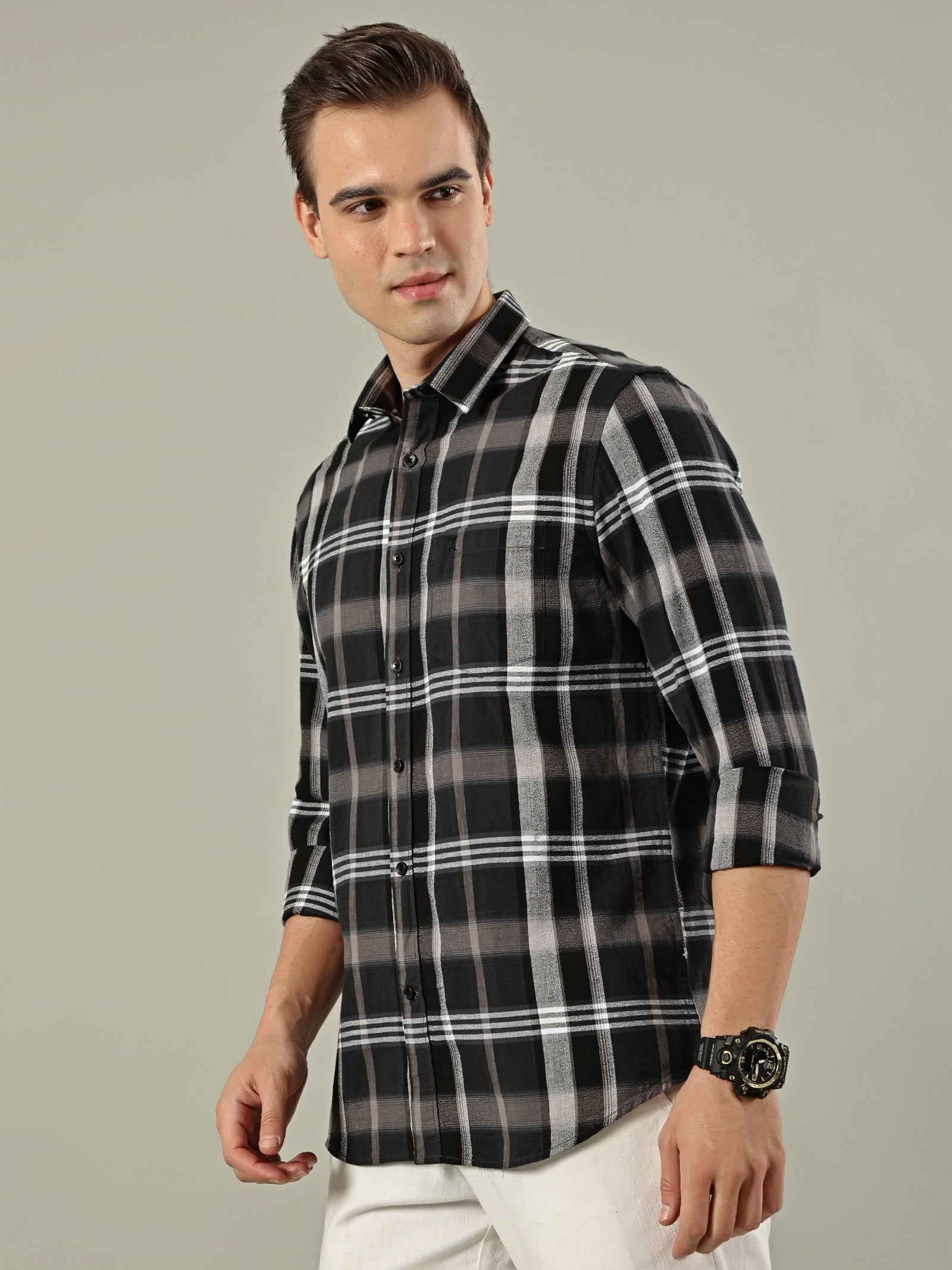 Modern Check Cotton Shirt – Black & White