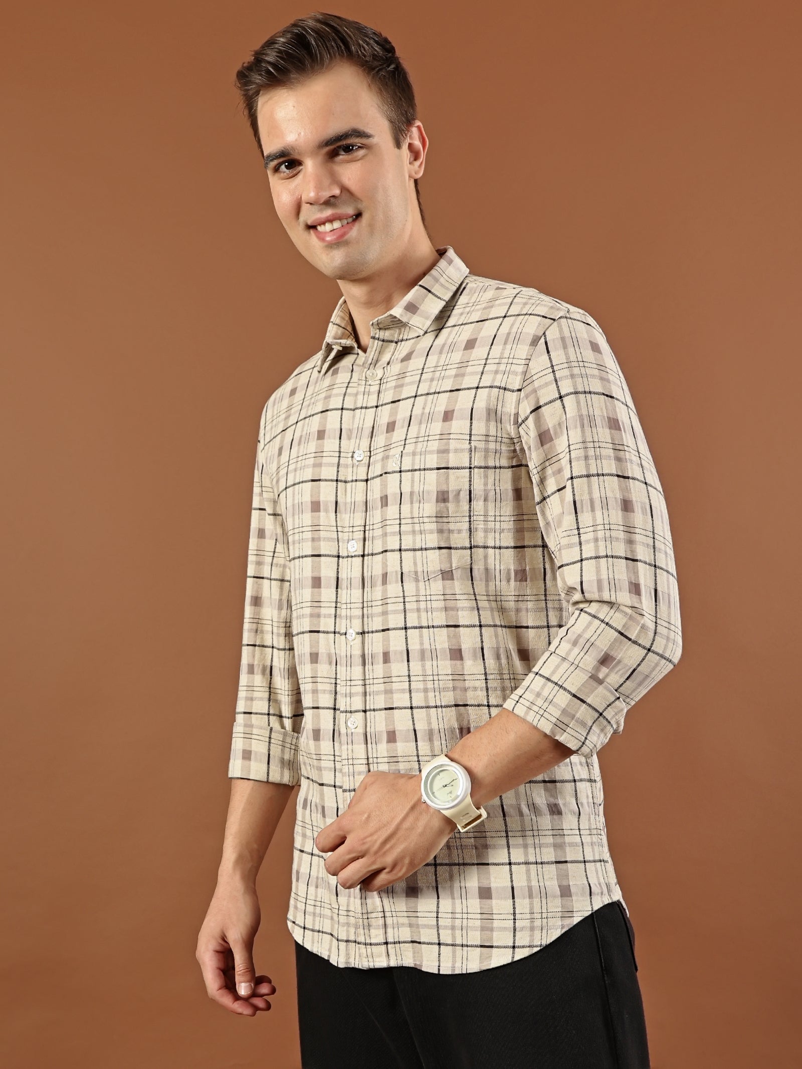 Classic Check Cotton Shirt – Beige Multi
