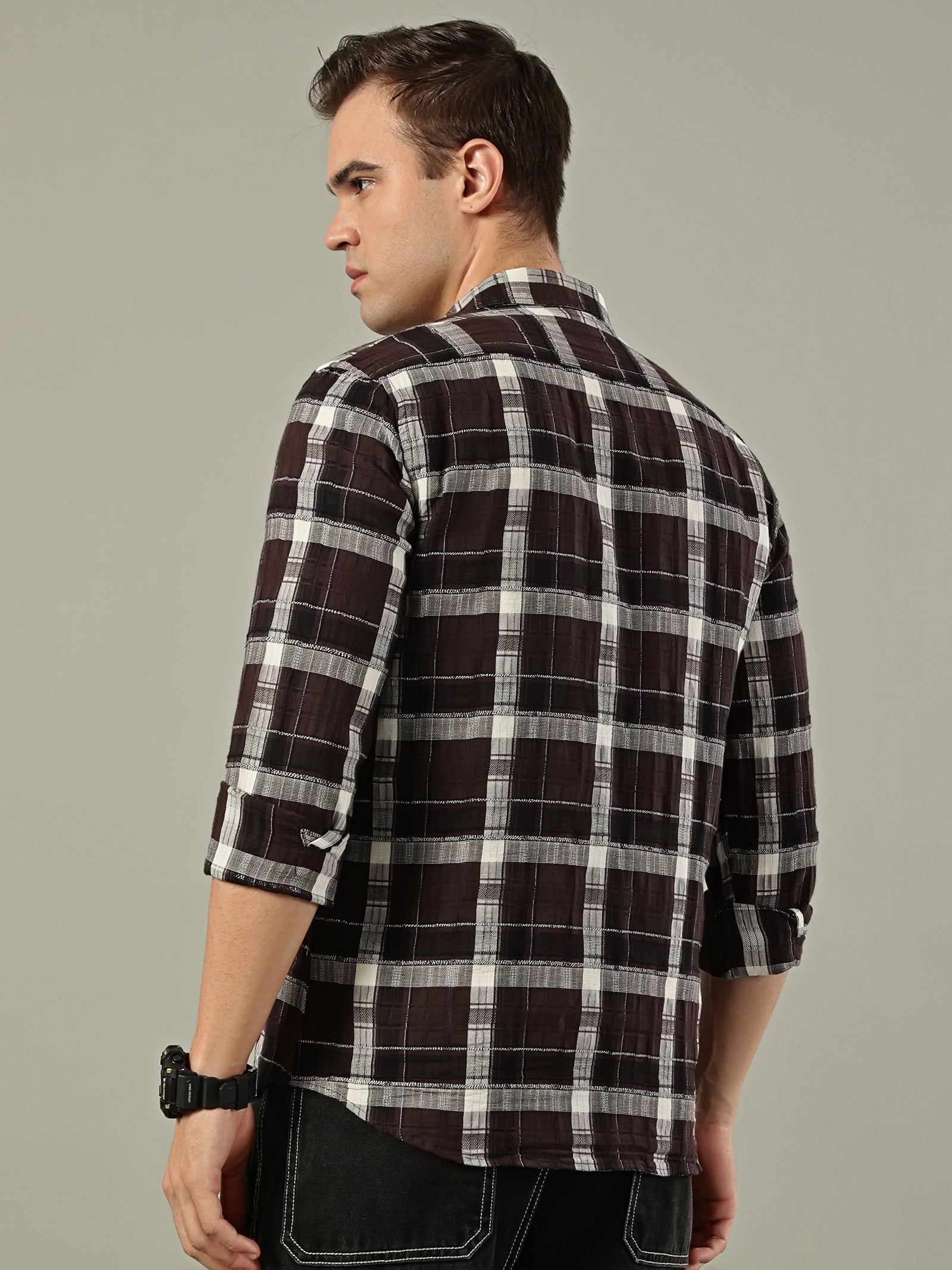 Classic Check Cotton Shirt – Brown & White