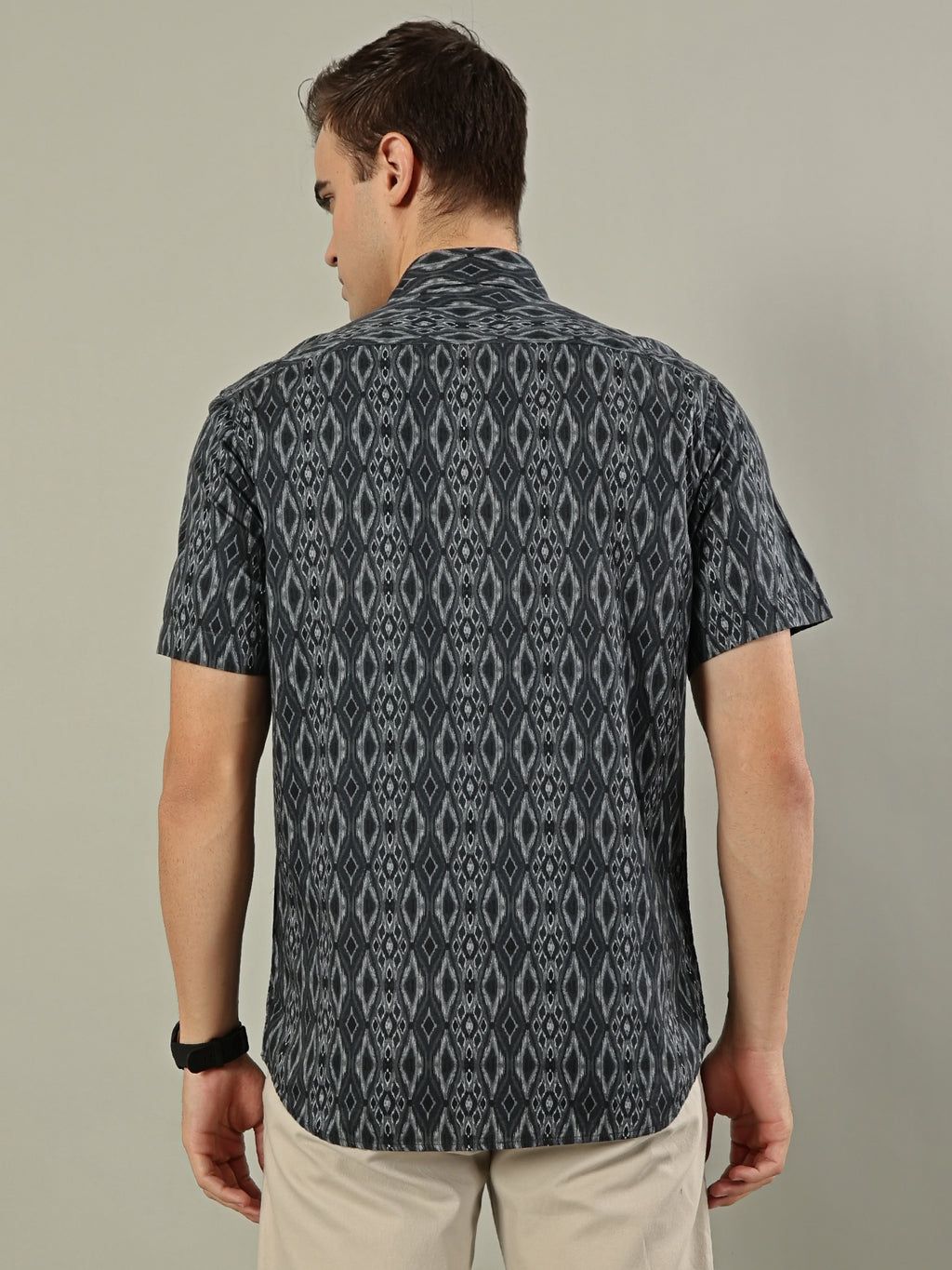 Abstract Print Cotton Shirt – Charcoal Black