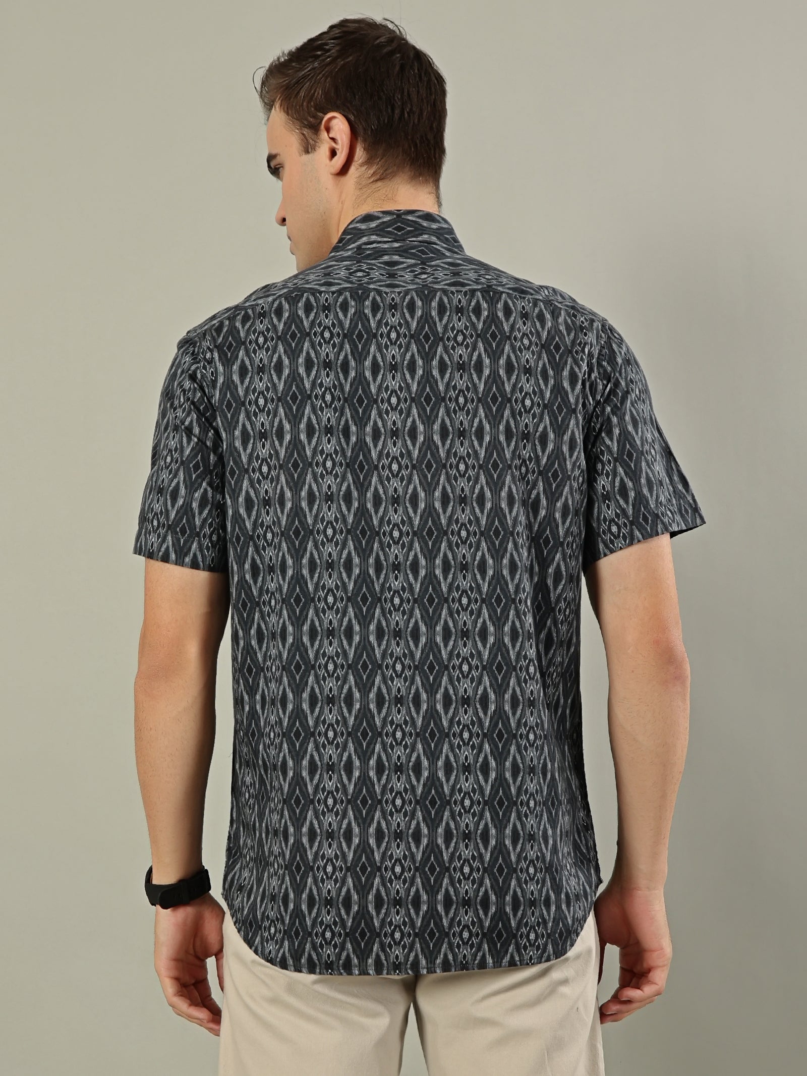 Abstract Print Cotton Shirt – Charcoal Black
