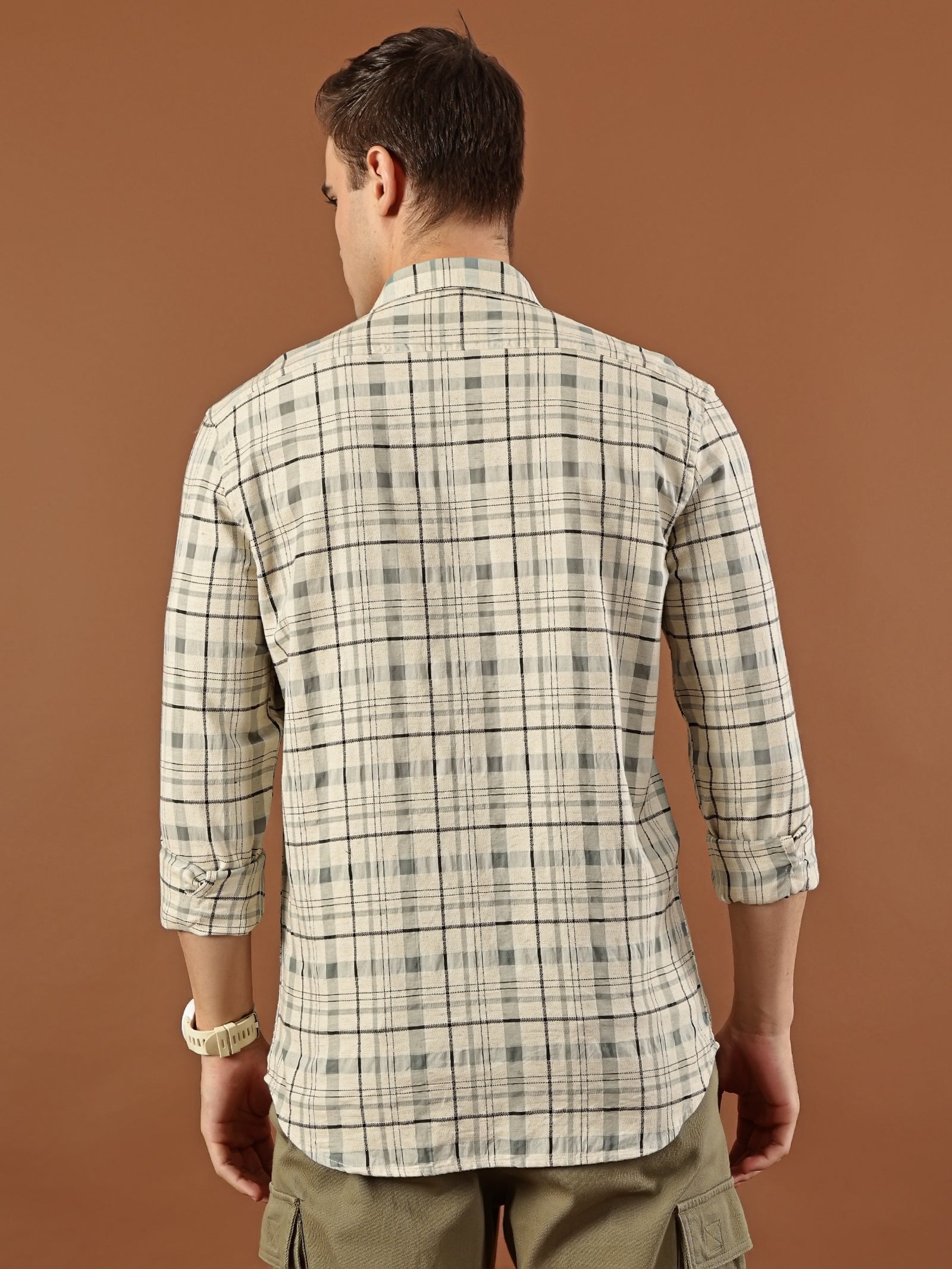 Classic Check Cotton Shirt – Beige & Grey