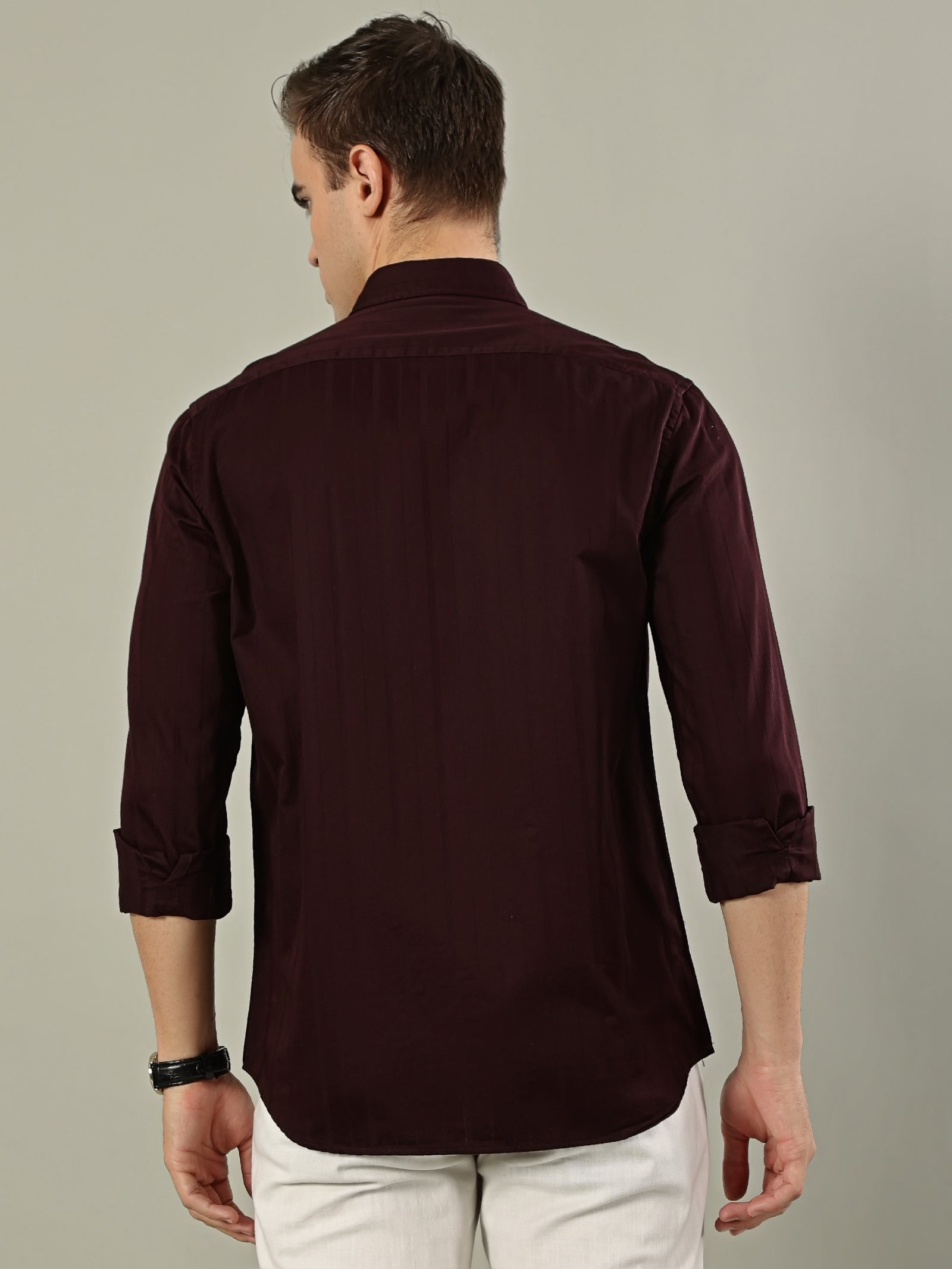 Striped Cotton Shirt – Deep Maroon