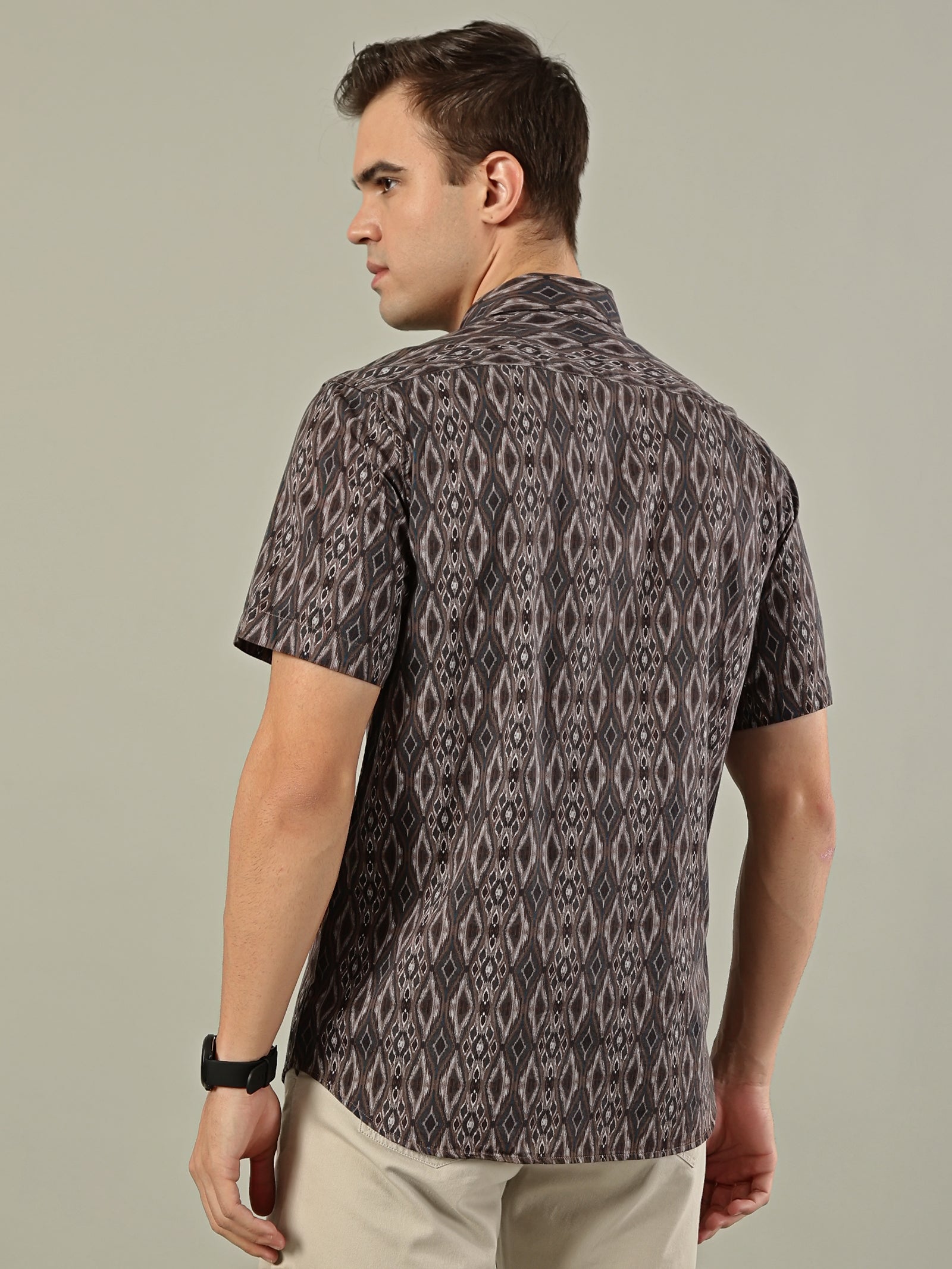 Abstract Print Cotton Shirt – Brown & Grey