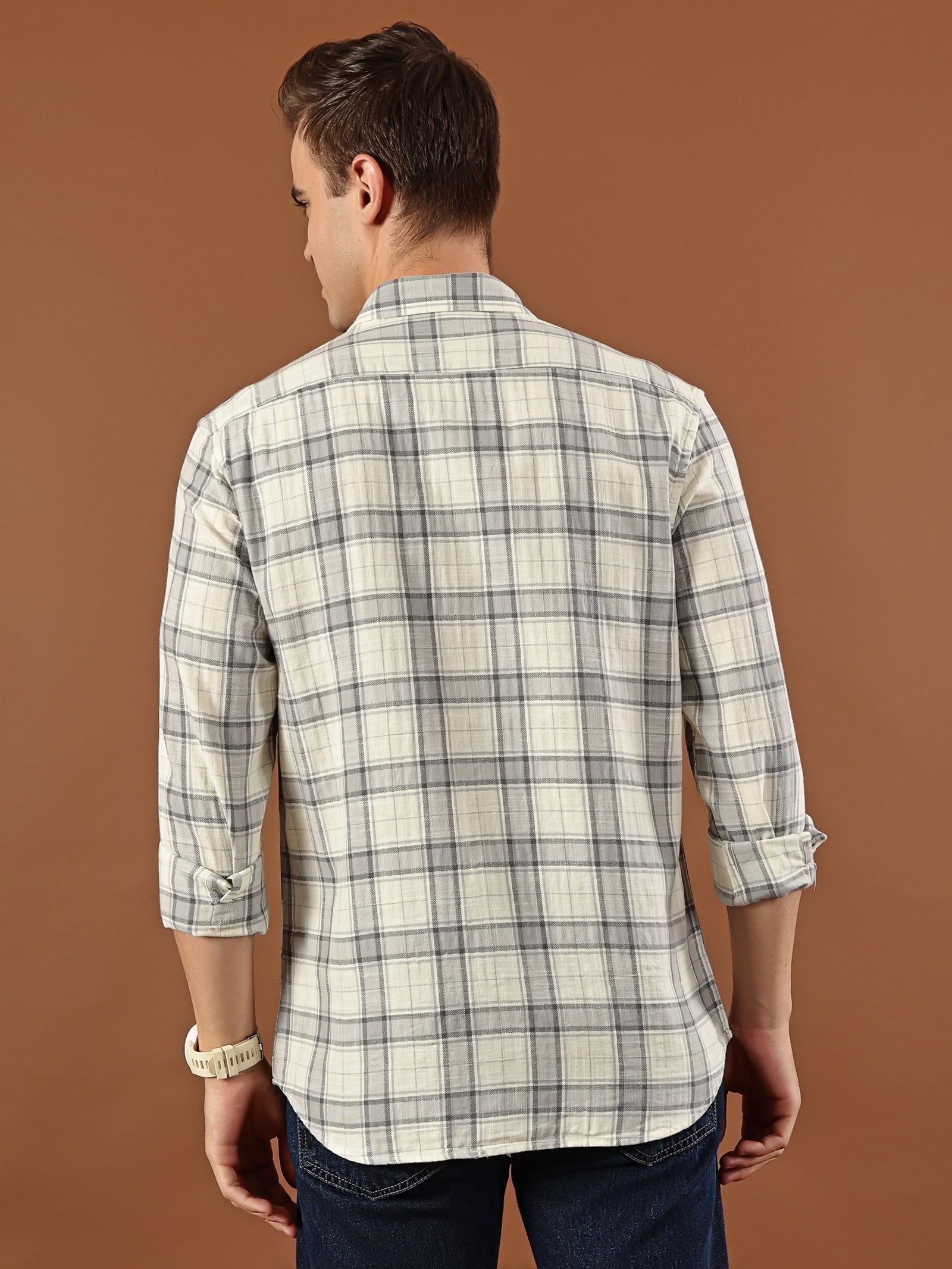 Classic Check Cotton Shirt – Cream & Grey
