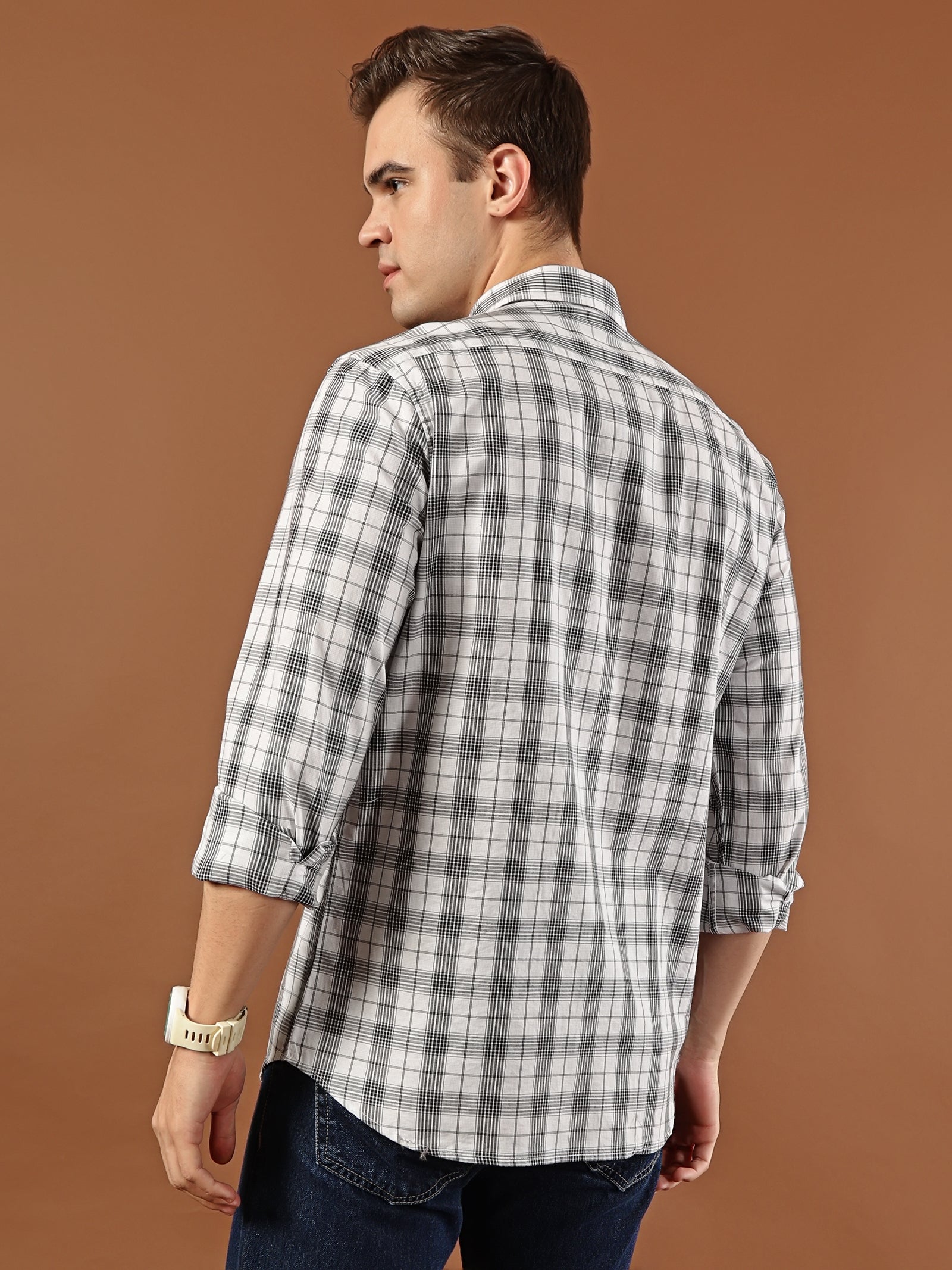 Classic Check Cotton Shirt – White & Black