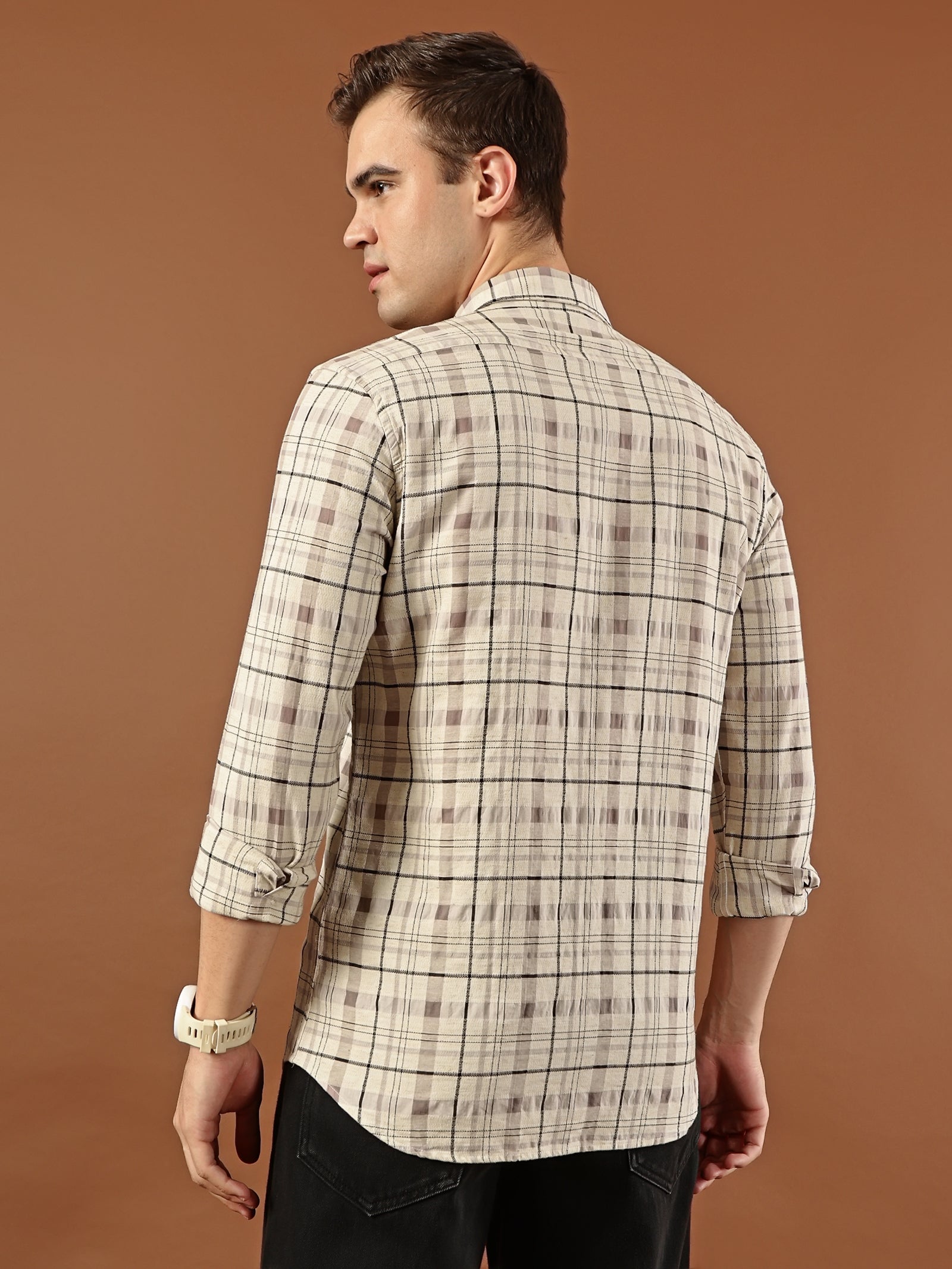 Classic Check Cotton Shirt – Beige Multi
