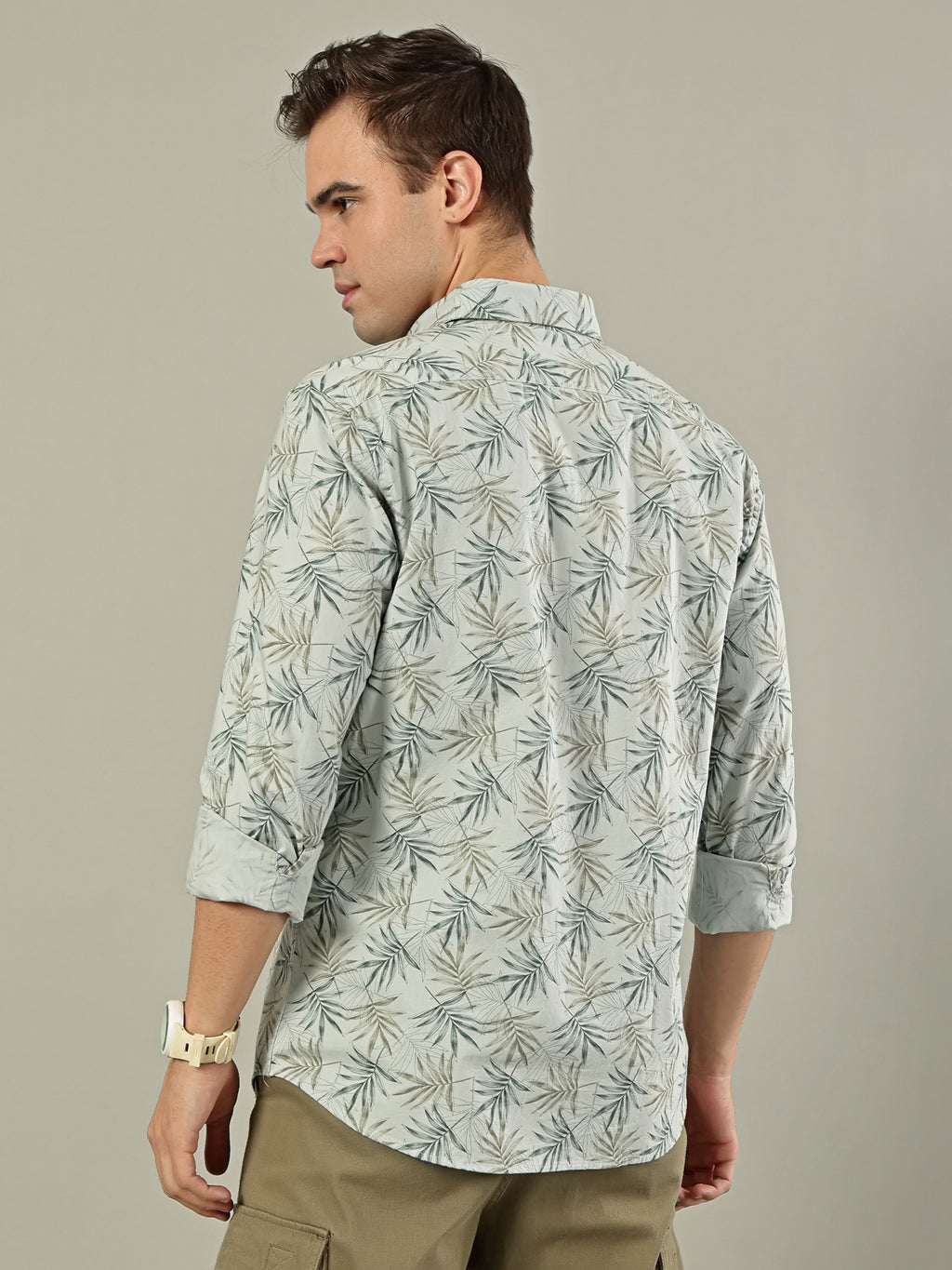 Tropical Print Cotton Shirt – Sage Green