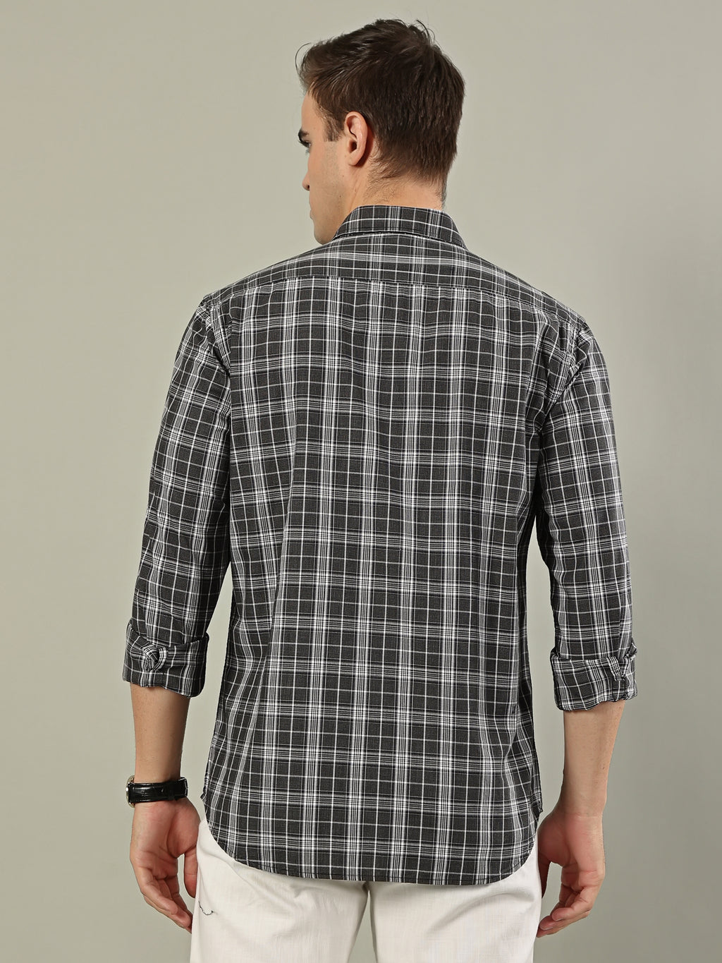 Fine Check Cotton Shirt – Grey & Black