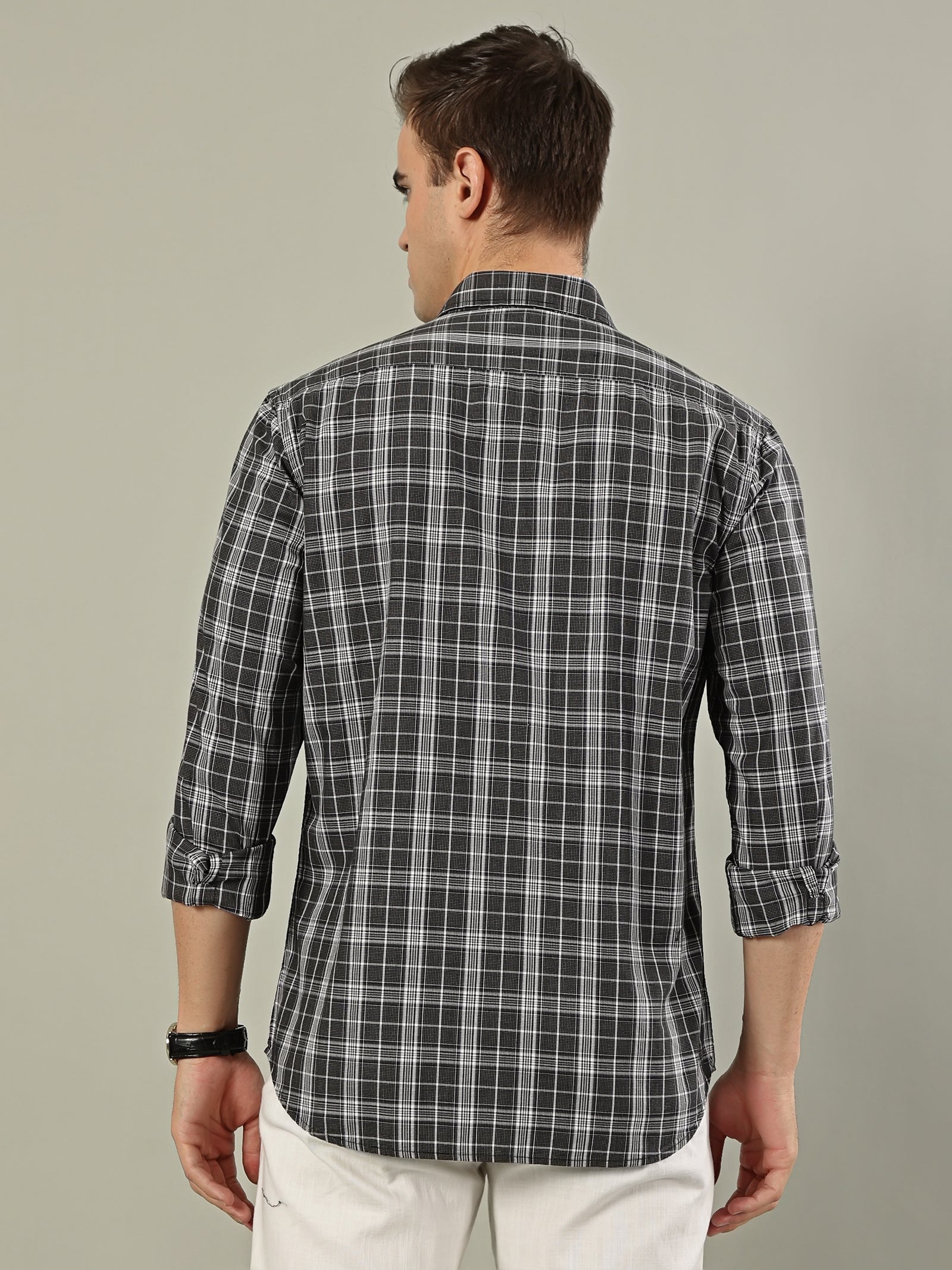 Fine Check Cotton Shirt – Grey & Black