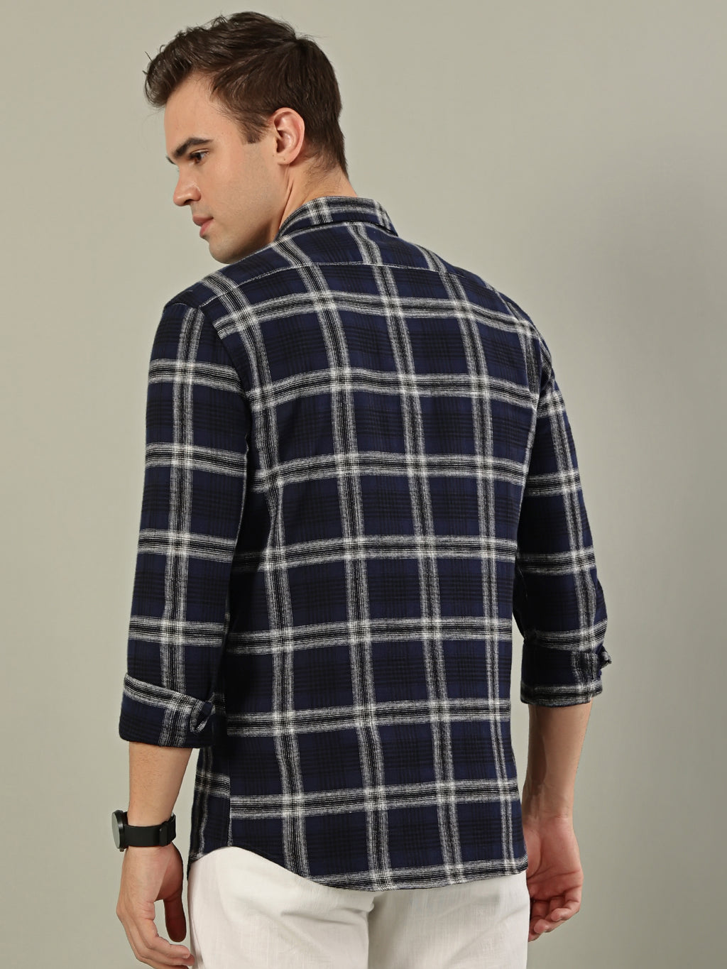 Classic Check Cotton Shirt – Navy Blue & White